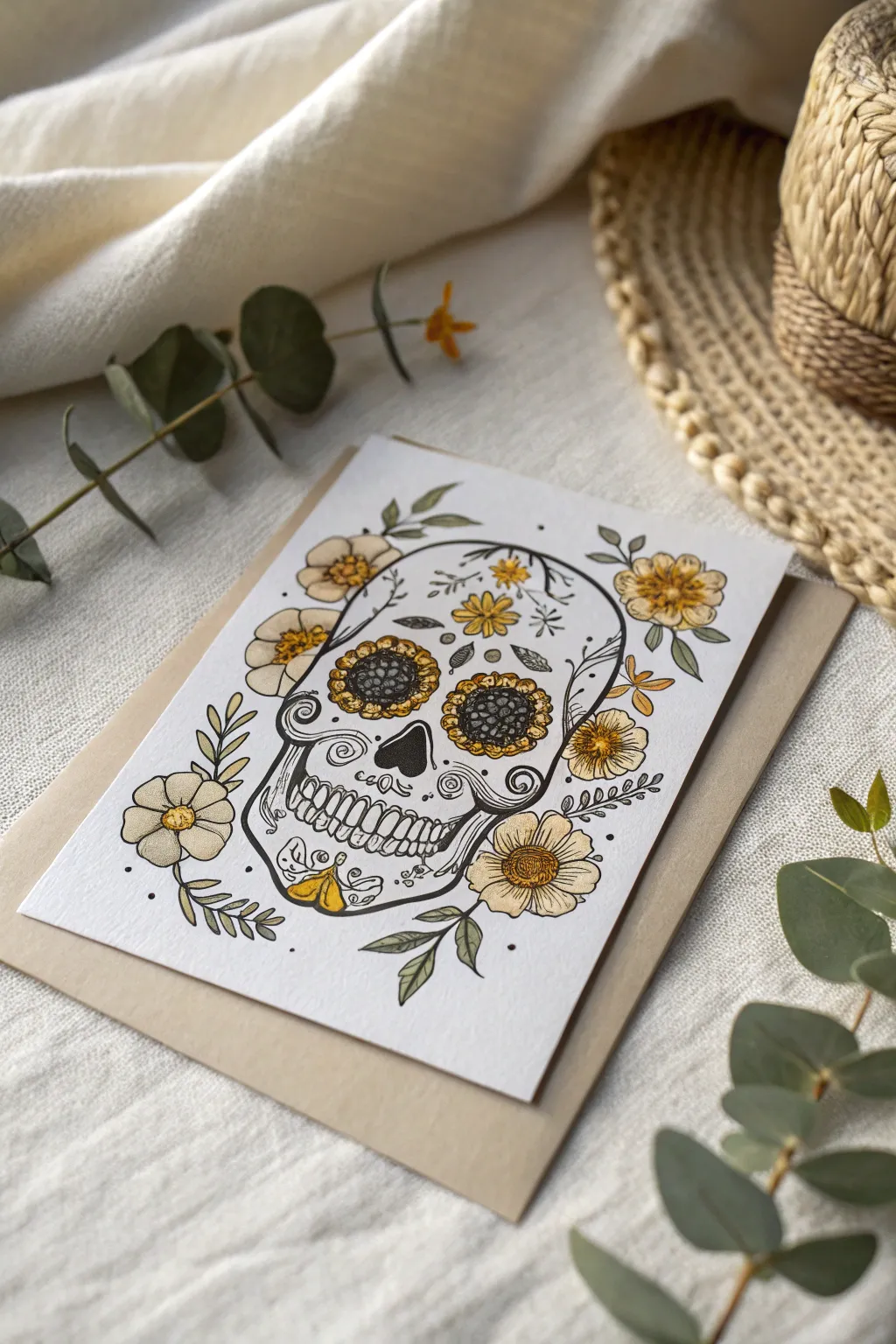 Capture the essence of Day of the Dead with a touch of minimalist elegance.
