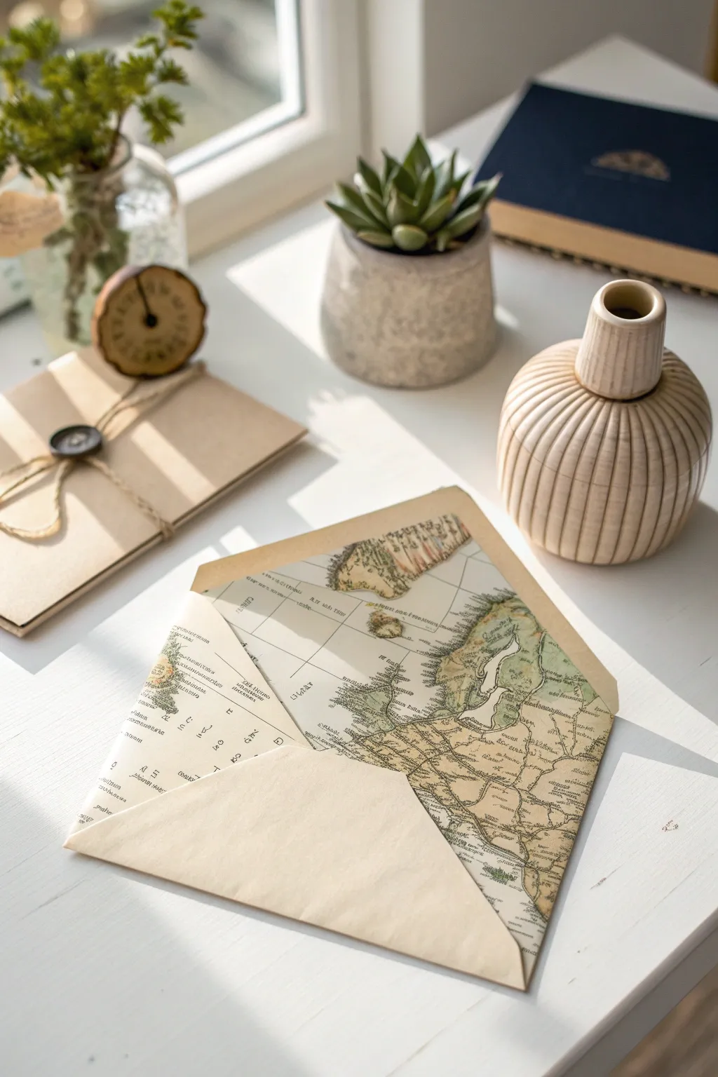 Add a touch of wanderlust to your letters with elegant map paper liners.
