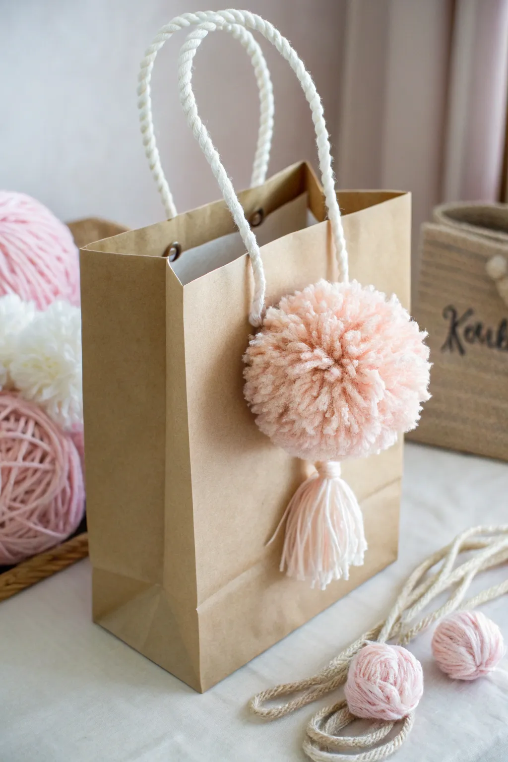 Add a touch of whimsy to your gift wrapping with charming pom-pom decorations.