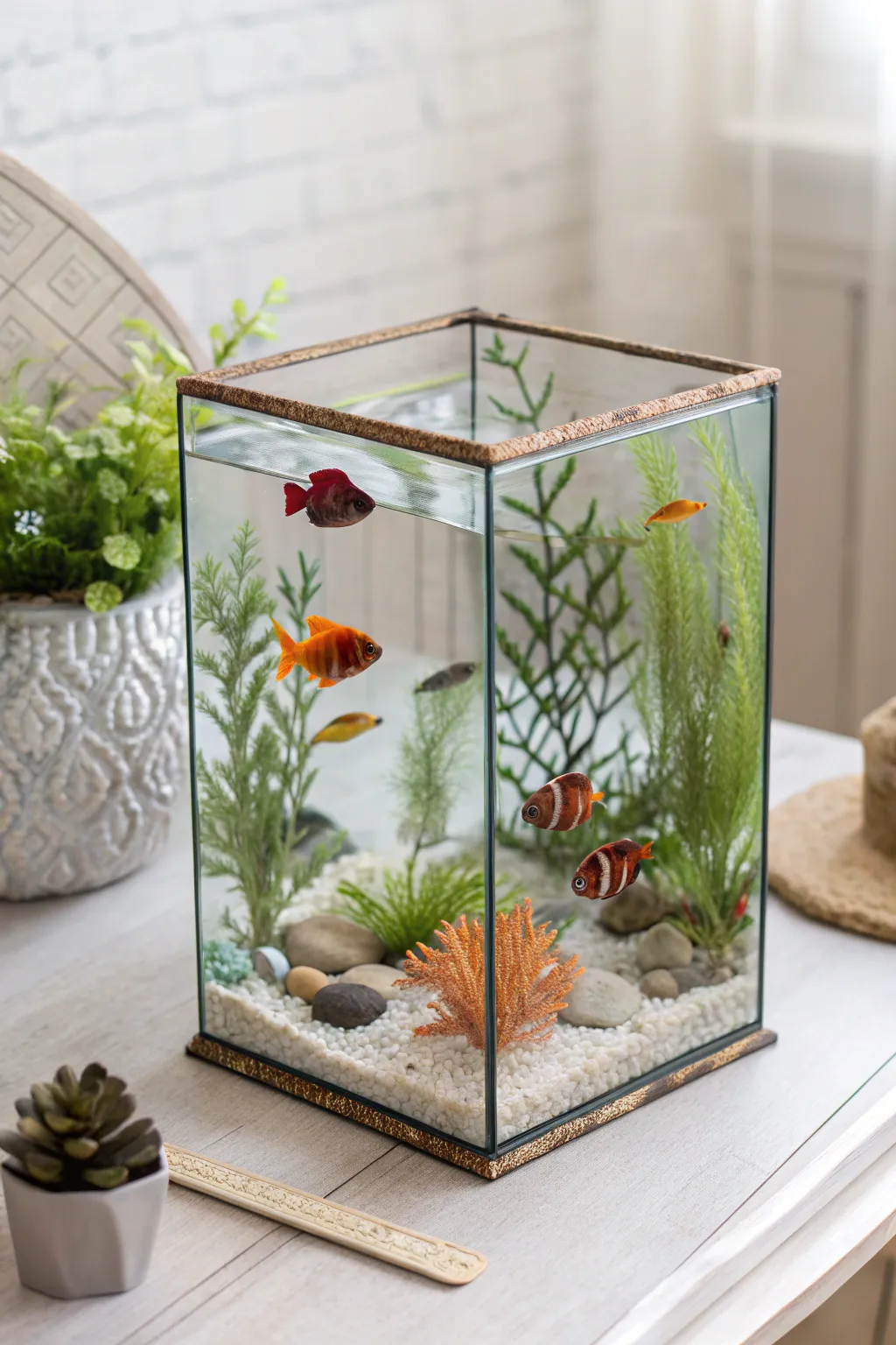 Dive into tranquility with this stunning handcrafted aquarium diorama, where simplicity meets vibrant underwater life.