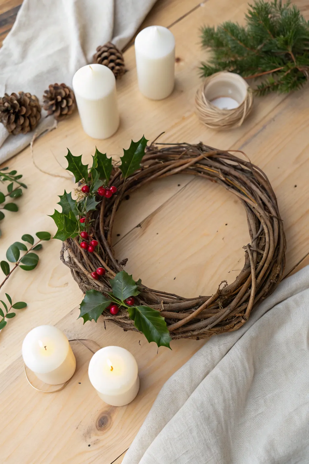 Embrace the beauty of simplicity with this elegant grapevine wreath, a timeless touch for your holiday decor.