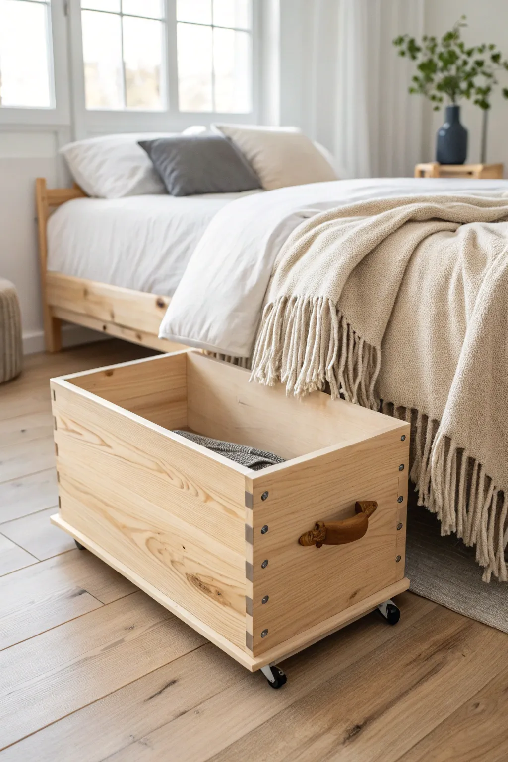 Effortless elegance: Elevate your space with minimalist under-bed storage solutions.