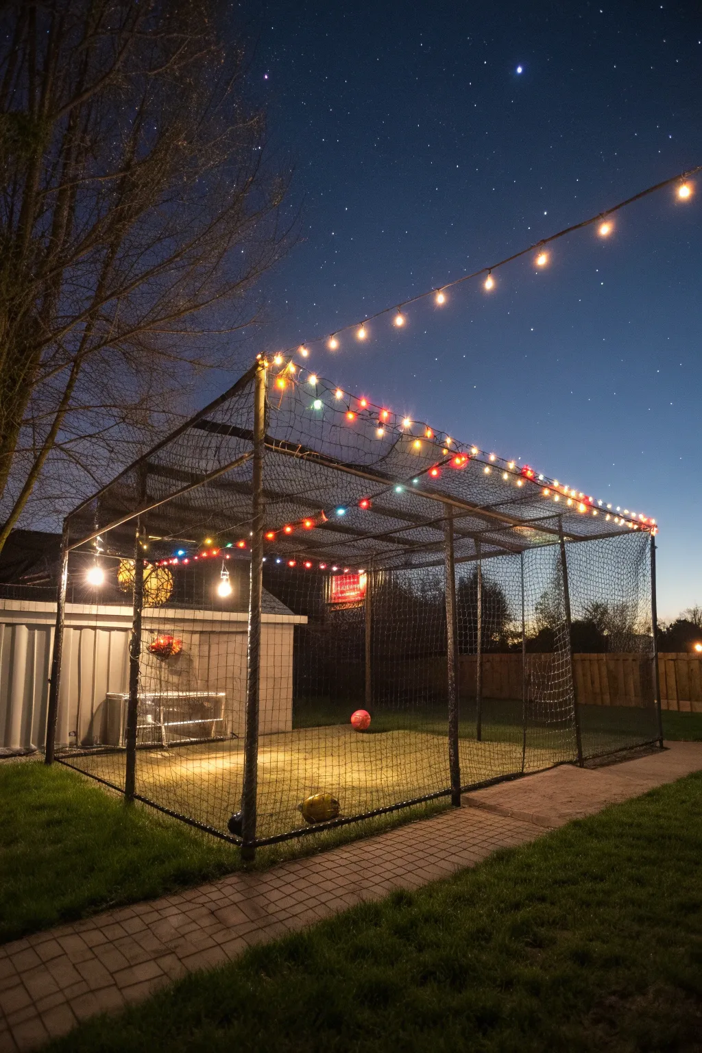 Swing under the stars: Transform your backyard with a DIY batting cage and magical lighting!