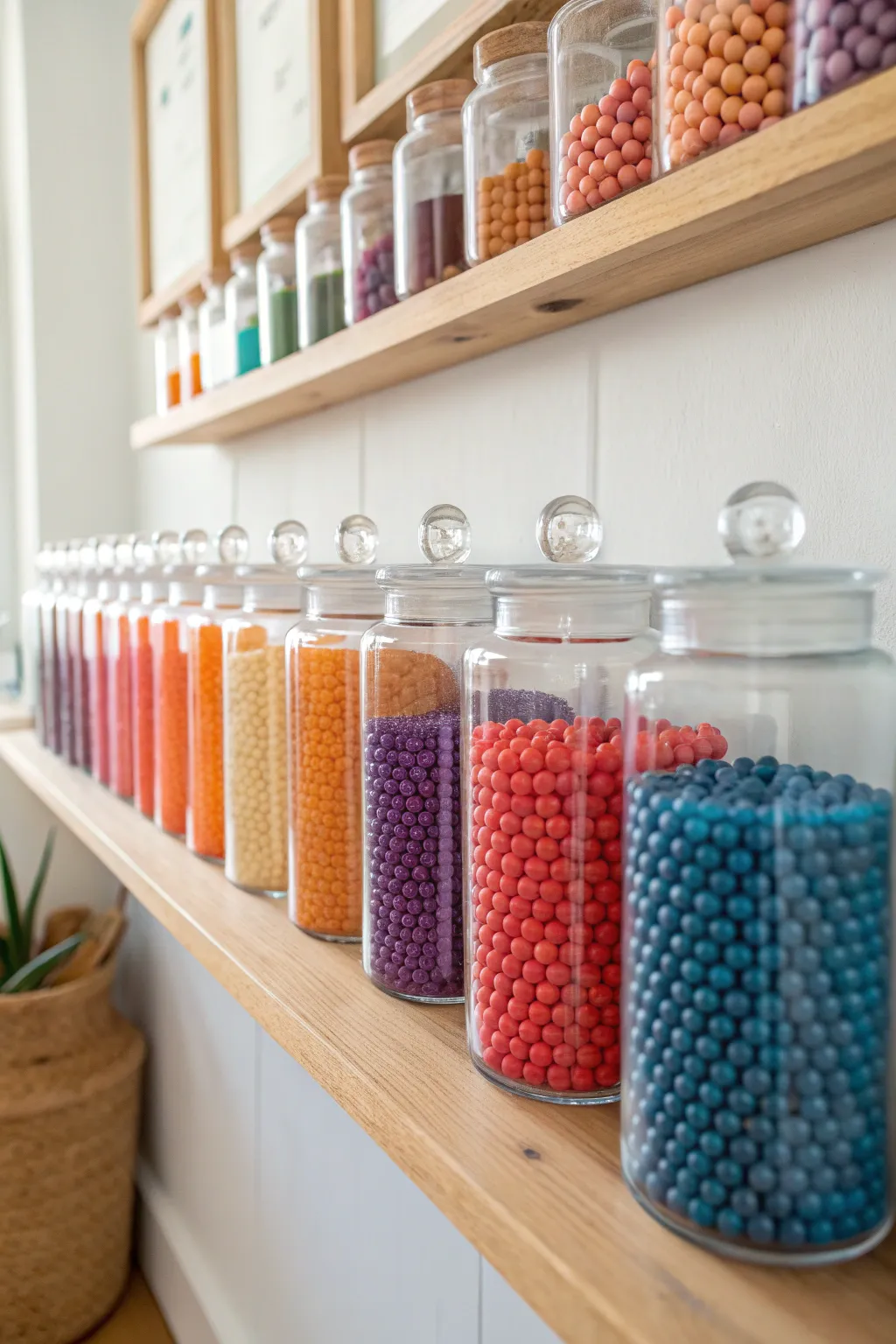 Transform your bead storage into a vibrant piece of art with this stunning color gradient display!