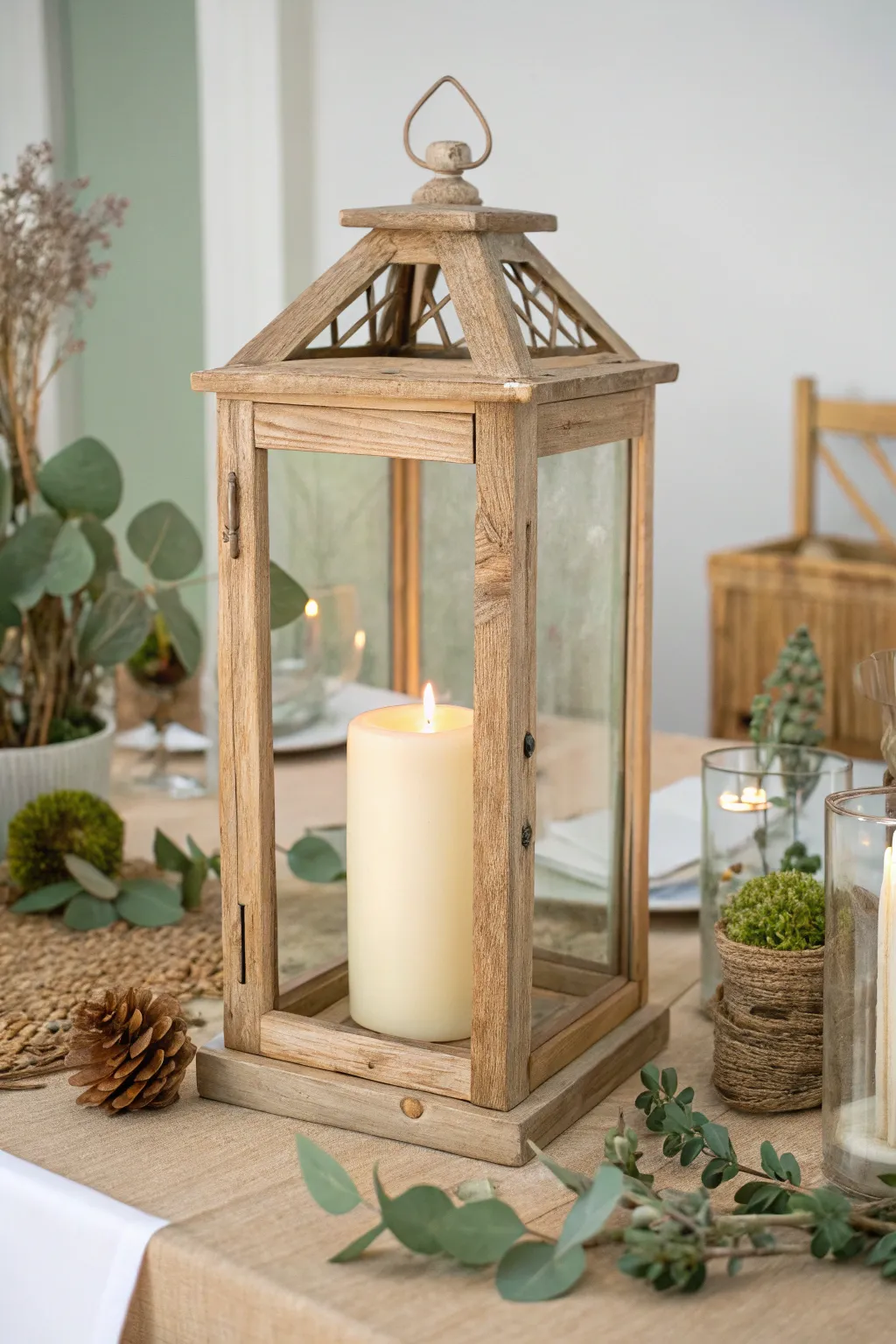Illuminate your space with the warm and inviting glow of candles in rustic boho lanterns.