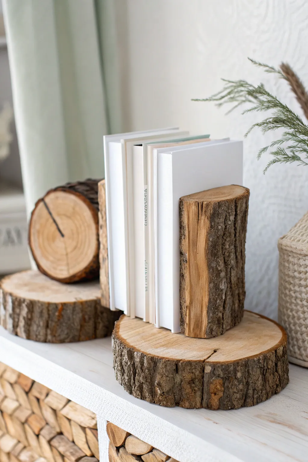 Bring the beauty of the outdoors inside with these rustic log slice bookends, perfect for a touch of natural elegance in your home.