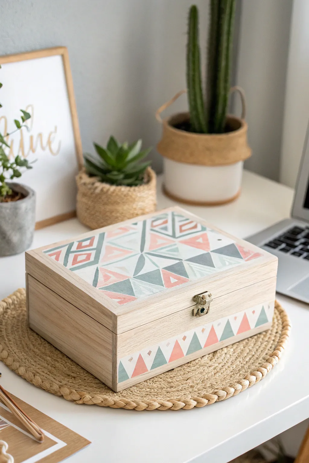 Elevate your desk space with a Geometric Art Box – where Scandinavian minimalism meets boho beauty!