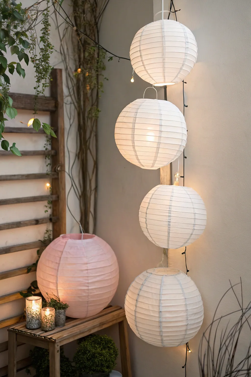 Whimsical elegance: Create a dreamy wedding backdrop with glowing paper lanterns.