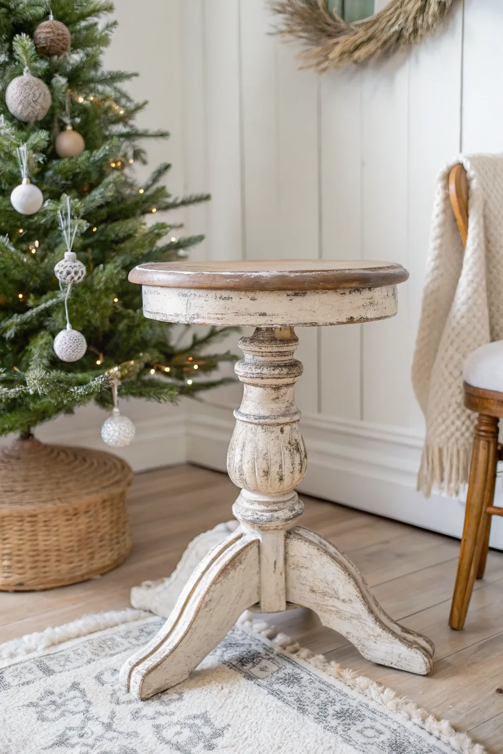 Transform vintage charm into holiday magic with a repurposed piano stool tree base. 🎄✨