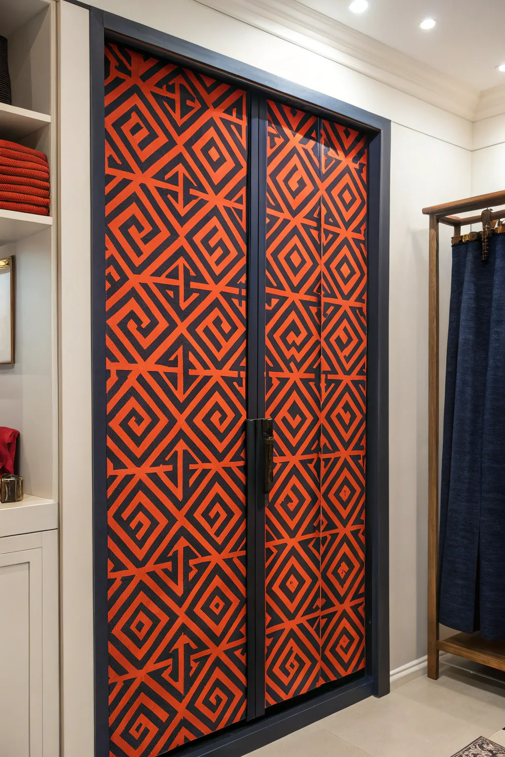 Transform your space with bold fabric panels for a striking closet door makeover.