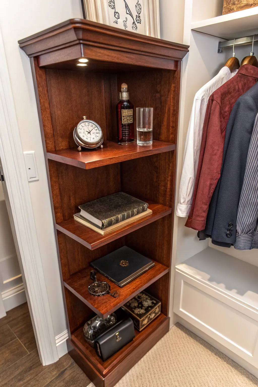 Maximize your closet space with handcrafted corner shelves — where function meets art.