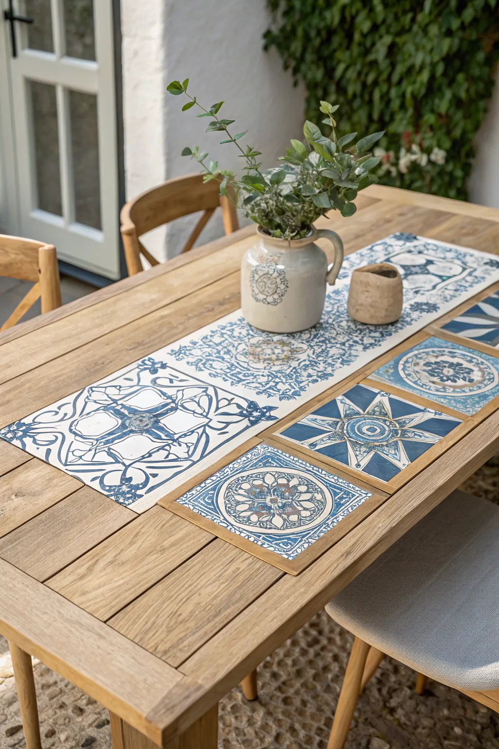 Transform your dining experience with Mediterranean charm: Elevate your table with stunning ceramic tile inserts.