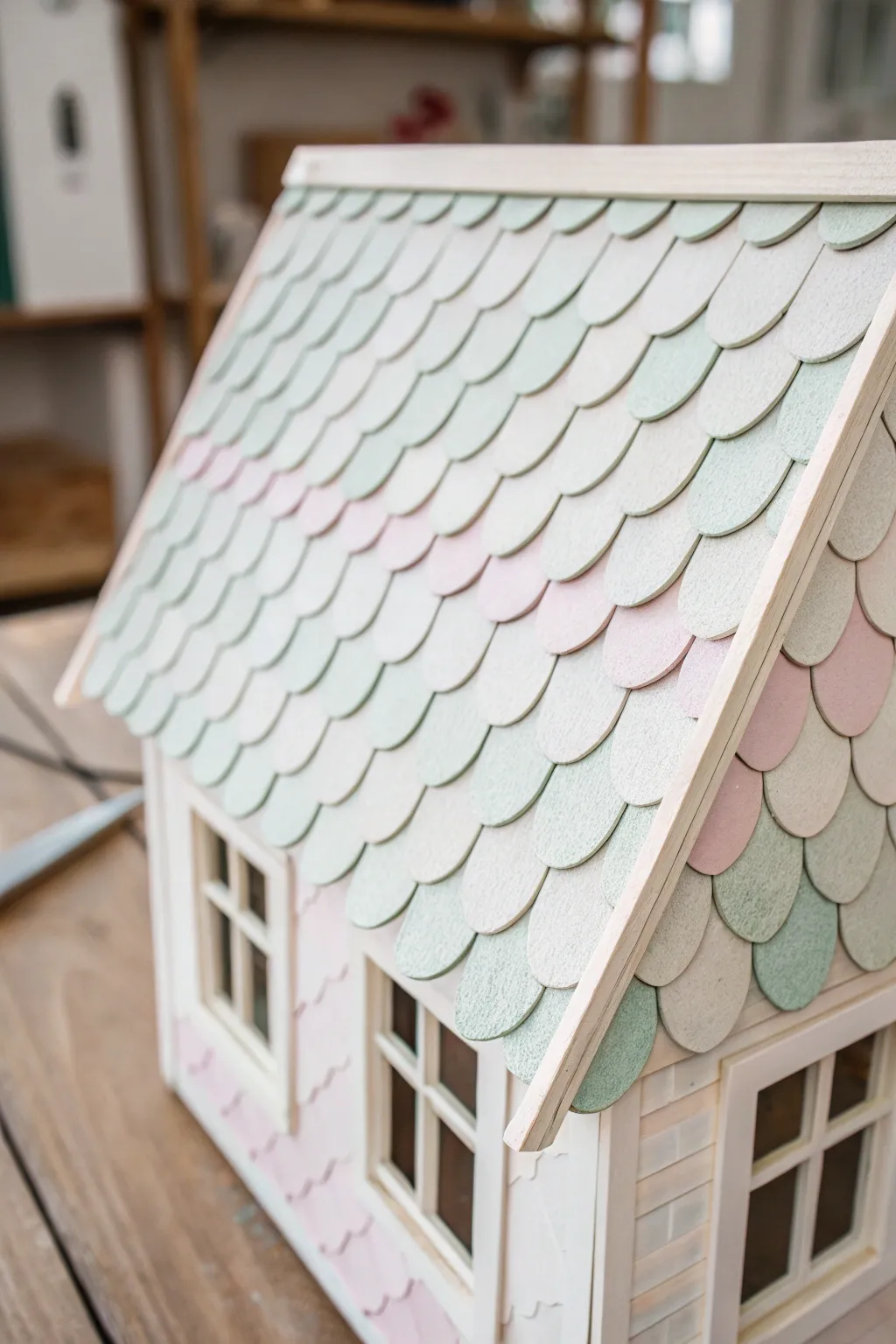 Elevate your dollhouse with charming craft foam shingles for a touch of playful elegance.
