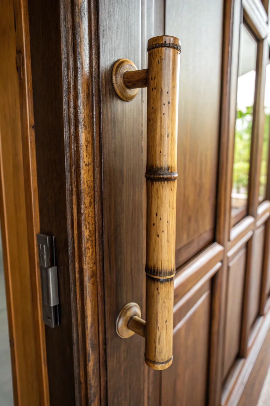 Elevate your door with a touch of exotic elegance using a handcrafted bamboo handle.