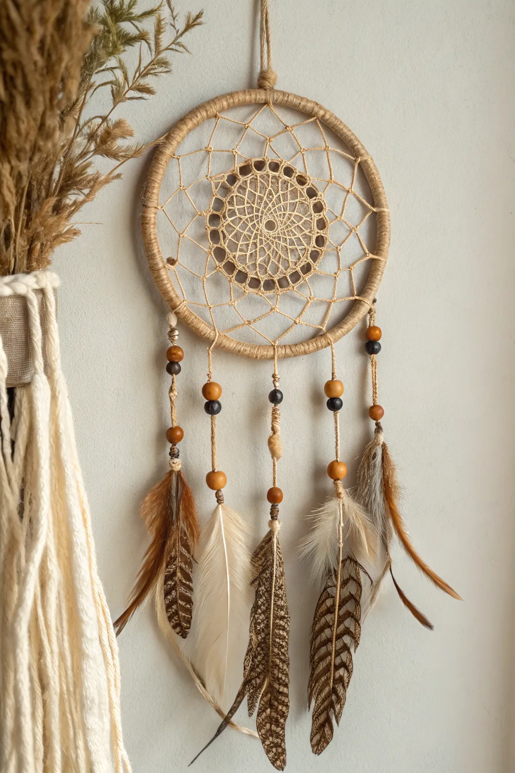 Embrace rustic elegance with a handcrafted dream catcher that brings a touch of farmhouse charm to any space.
