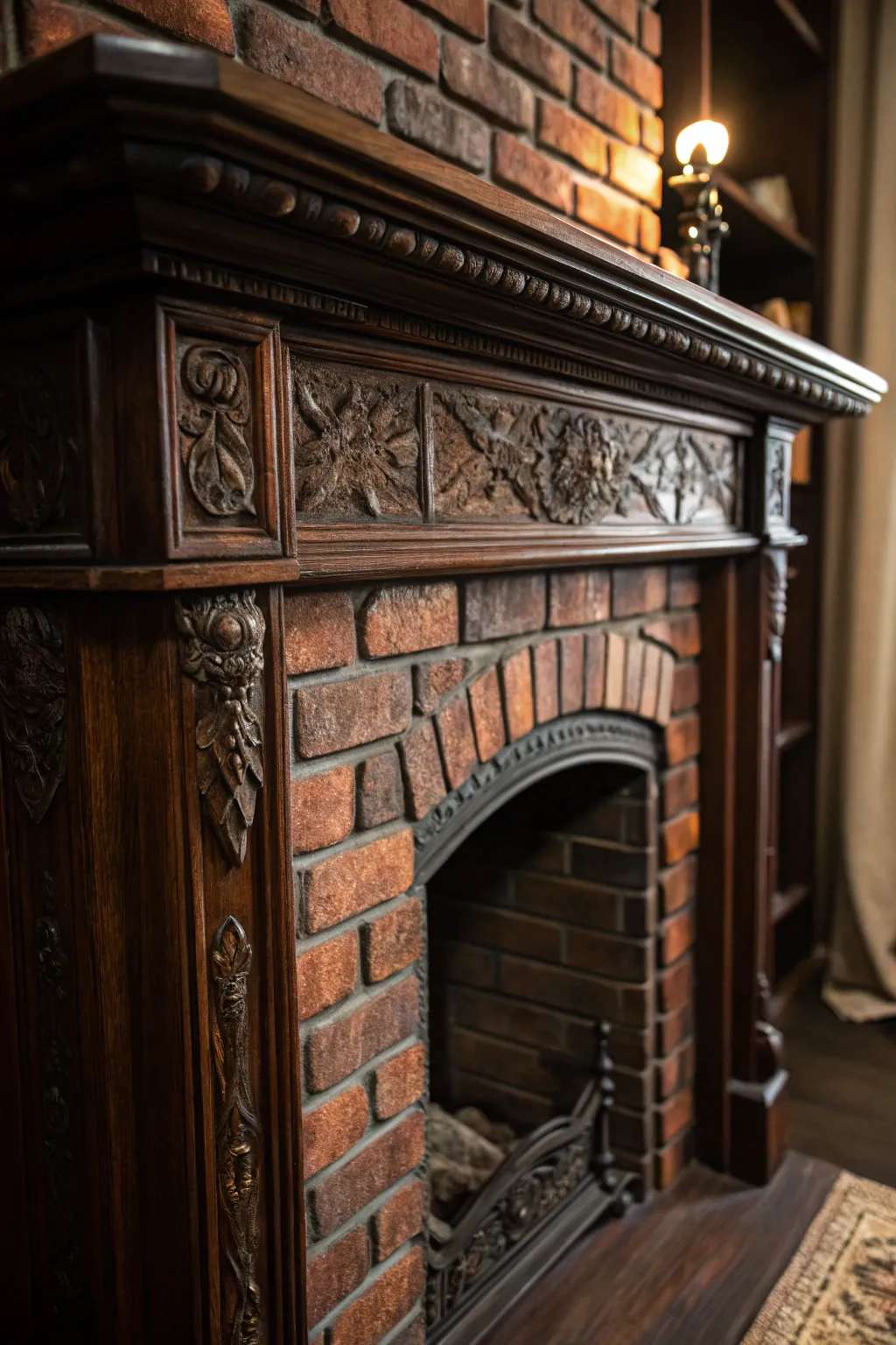 Elevate your space with vintage charm: a faux brick fireplace insert that exudes character and craftsmanship.