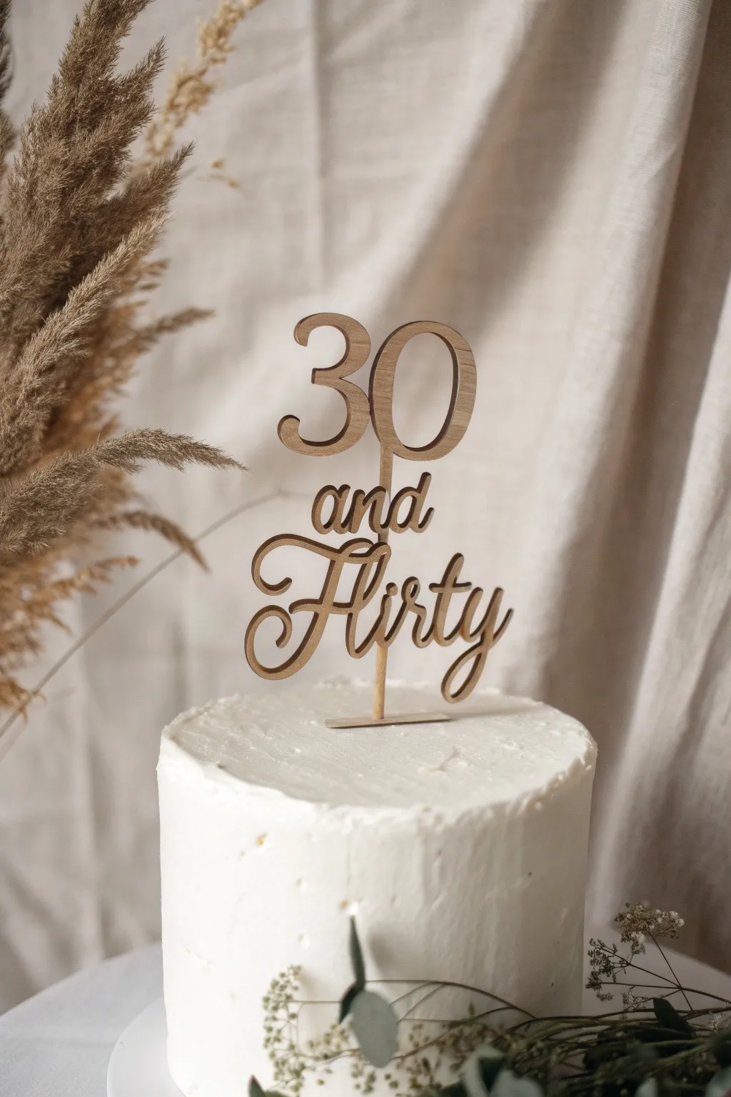 Add a touch of whimsy to your 30th birthday cake with this handcrafted '30 and Flirty' topper!