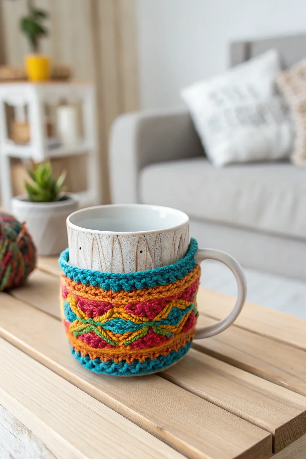 Warm your hands and your heart with a charming knitted cup cozy, perfect for tea lovers and chilly days.