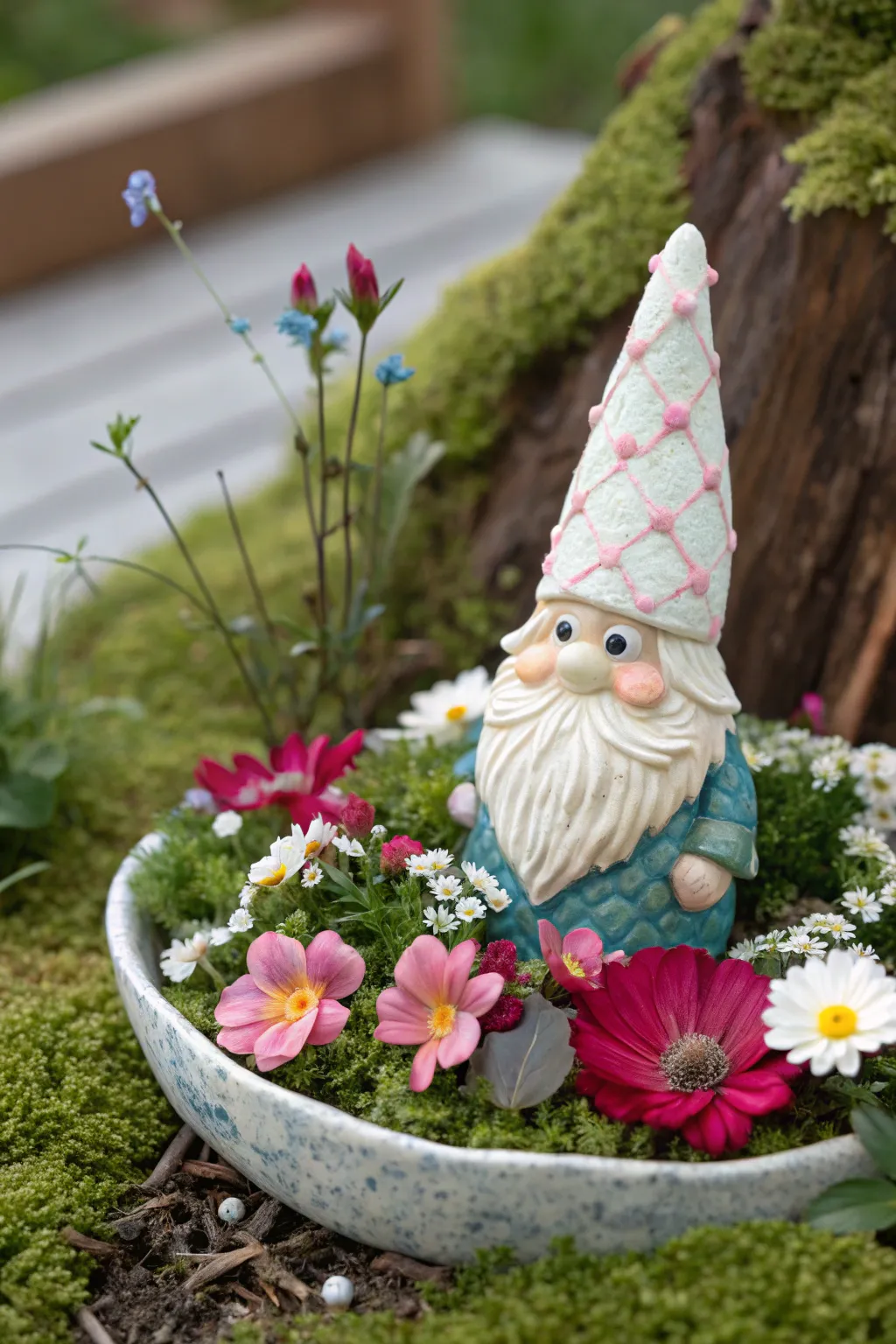 Bring enchantment to your garden with vibrant blooms and whimsical gnomes.