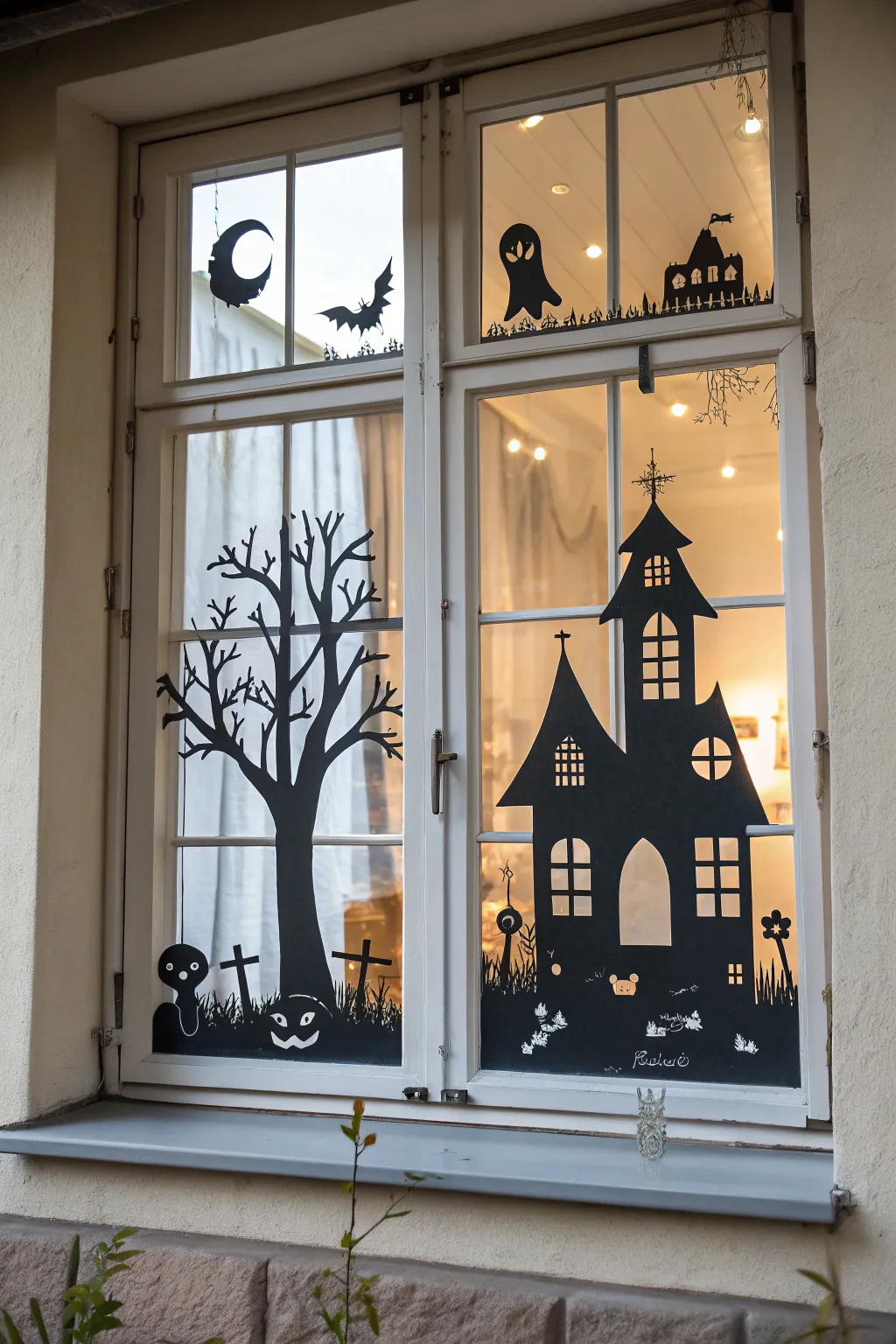 Transform your window into a mini haunted house with elegant window clings for a spooky yet stylish Halloween display!
