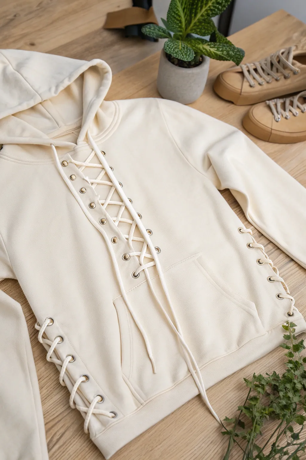 Elevate your hoodie game with chic lace-up sides for a touch of effortless elegance.