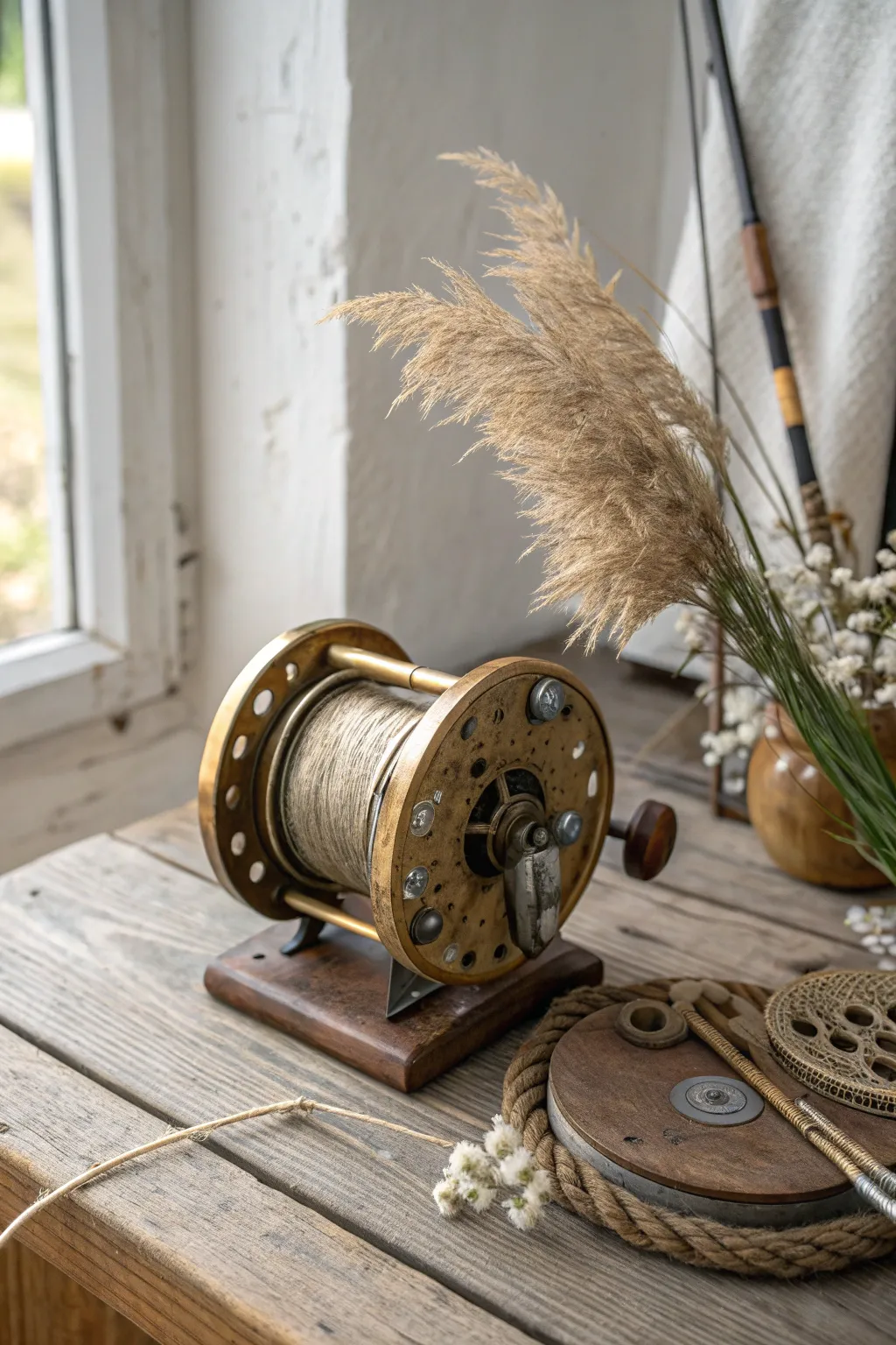 Add a charming touch of history to your lake house with vintage fishing gear.