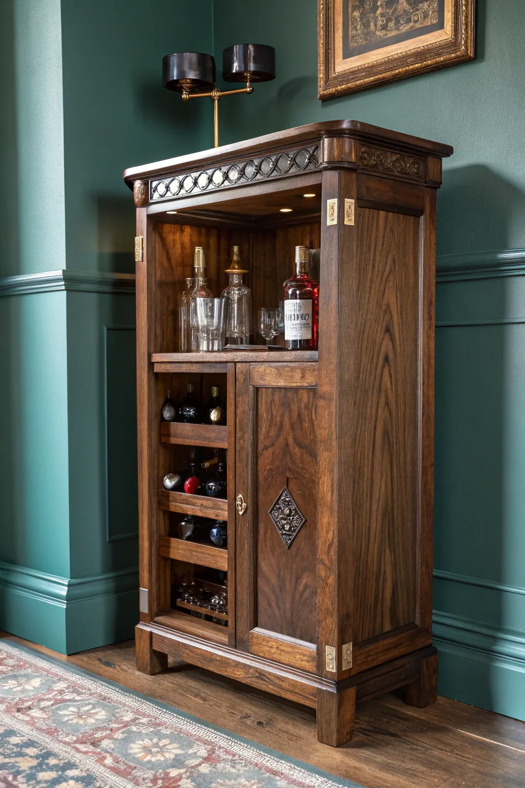 Transform your space with a handcrafted compact liquor cabinet that combines elegance with functionality.