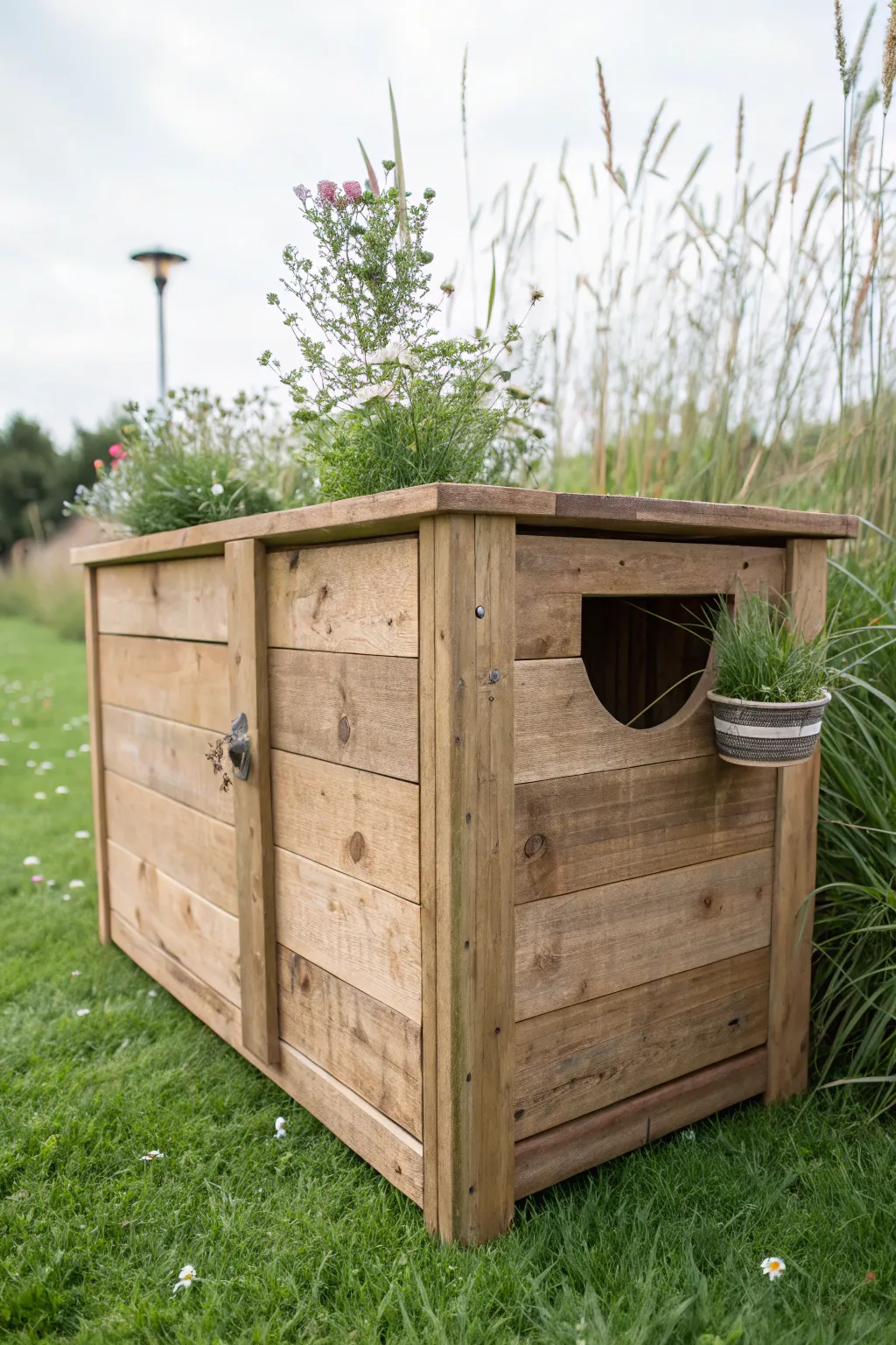 Elevate your outdoor space with a rustic wooden enclosure that blends seamlessly with nature's beauty.