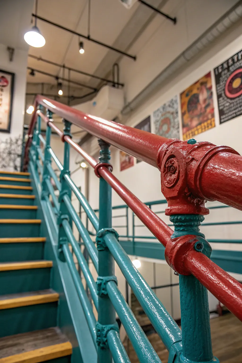Elevate your loft with a splash of color: Transform metal pipes into a stunning focal point.