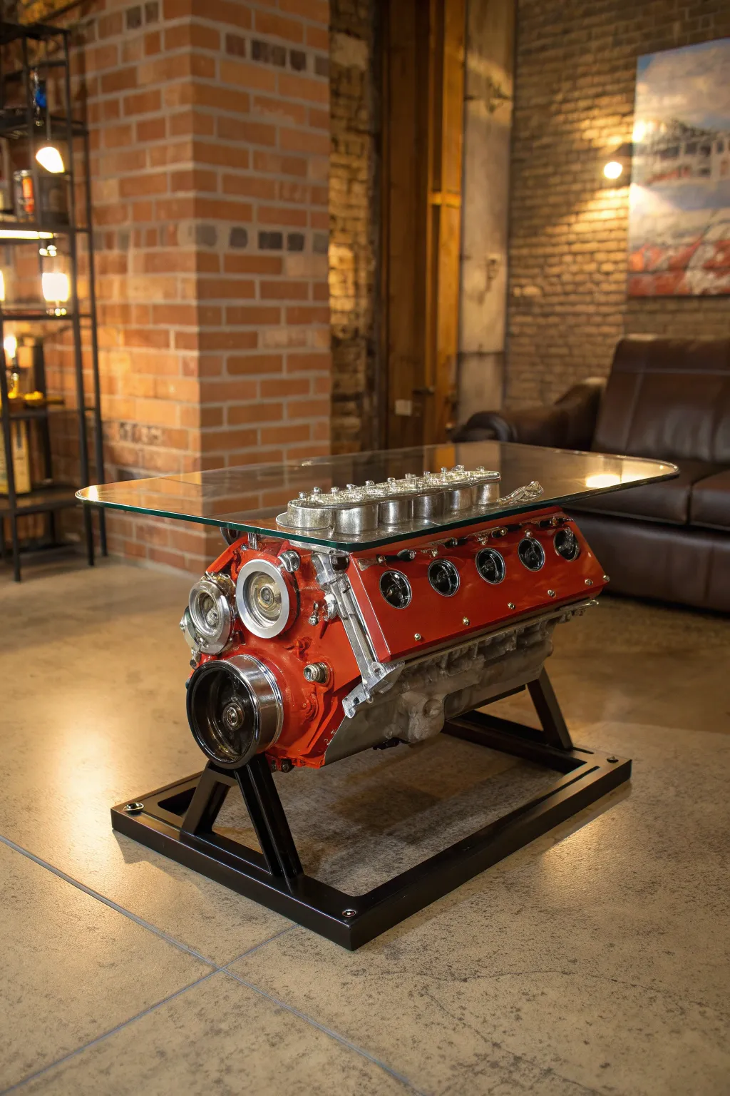 Rev up your man cave with a bold automotive centerpiece that showcases your love for craftsmanship.