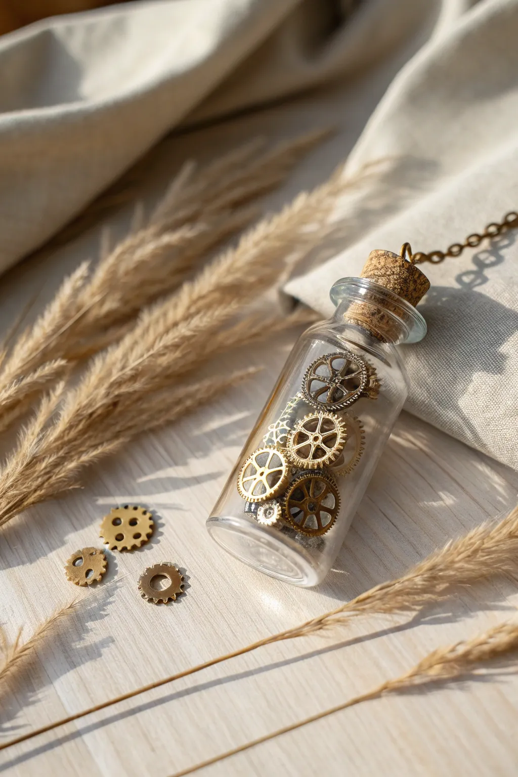 Unlock the charm of steampunk with a miniature world of gears in a bottle.