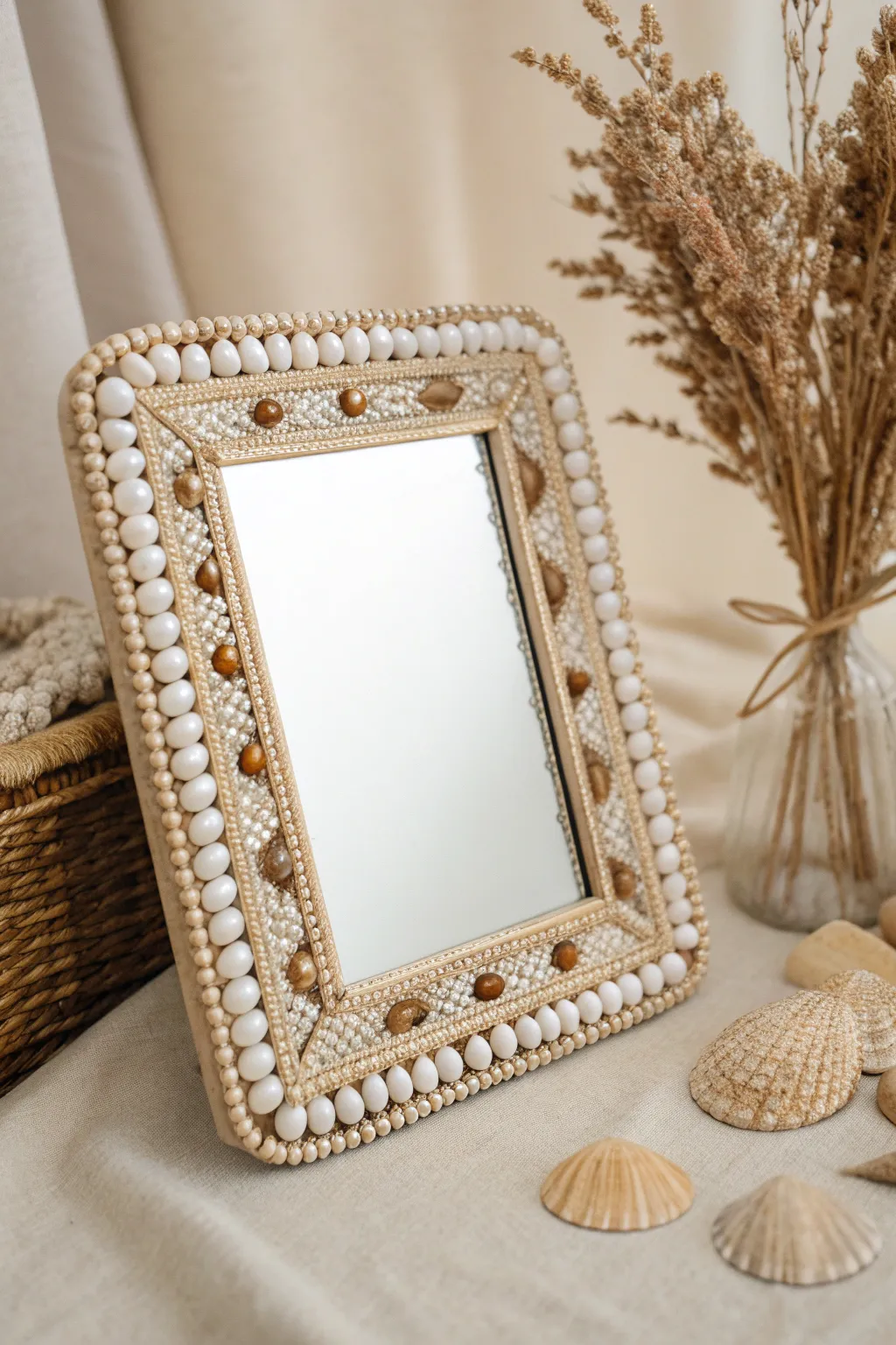 Elevate your space with a touch of bohemian charm through this beaded mirror masterpiece.