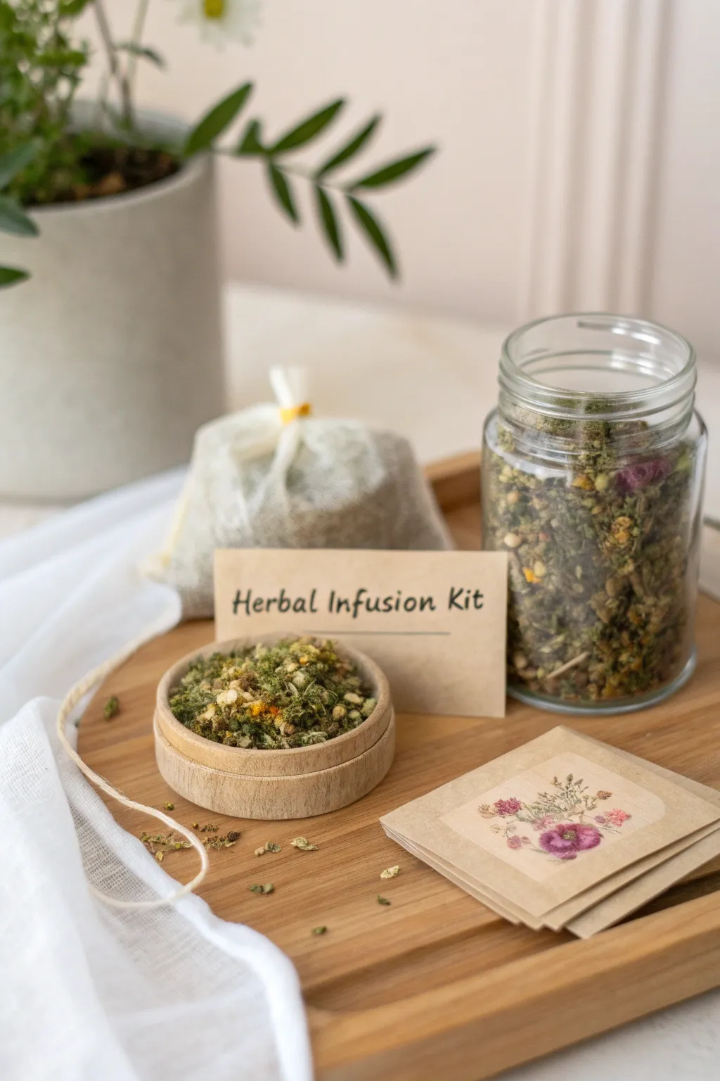 Discover the art of relaxation with this charming DIY herbal infusion kit – a perfect blend of simplicity and natural beauty.