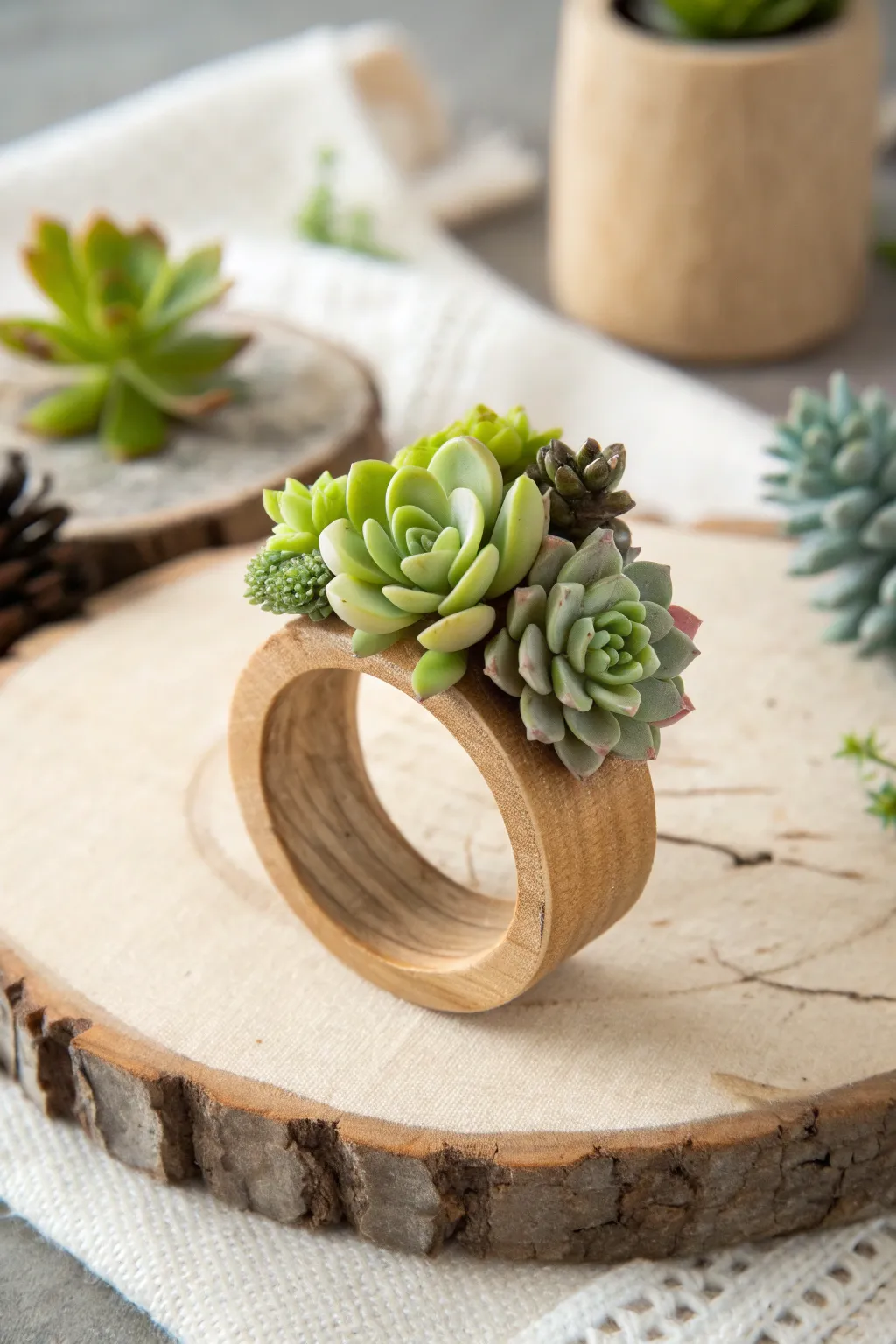 Elevate your dining experience with these charming succulent garden napkin rings.