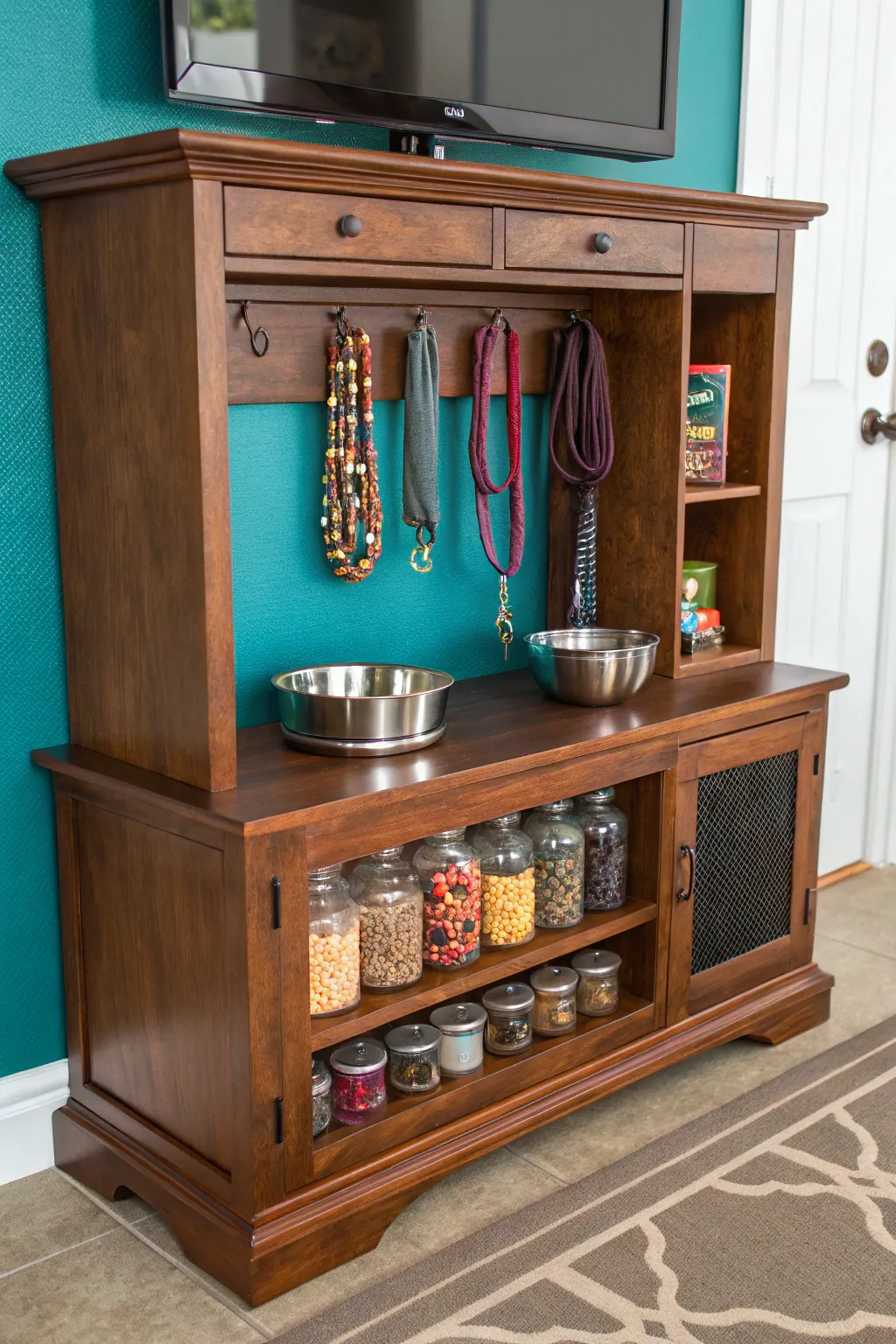Crafted with care: A stylish pet station that keeps everything at paw level!
