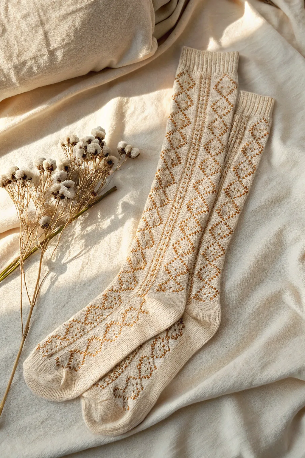 Embrace timeless fashion with charming, rolled-down knee-high socks, a perfect blend of vintage style and modern simplicity.
