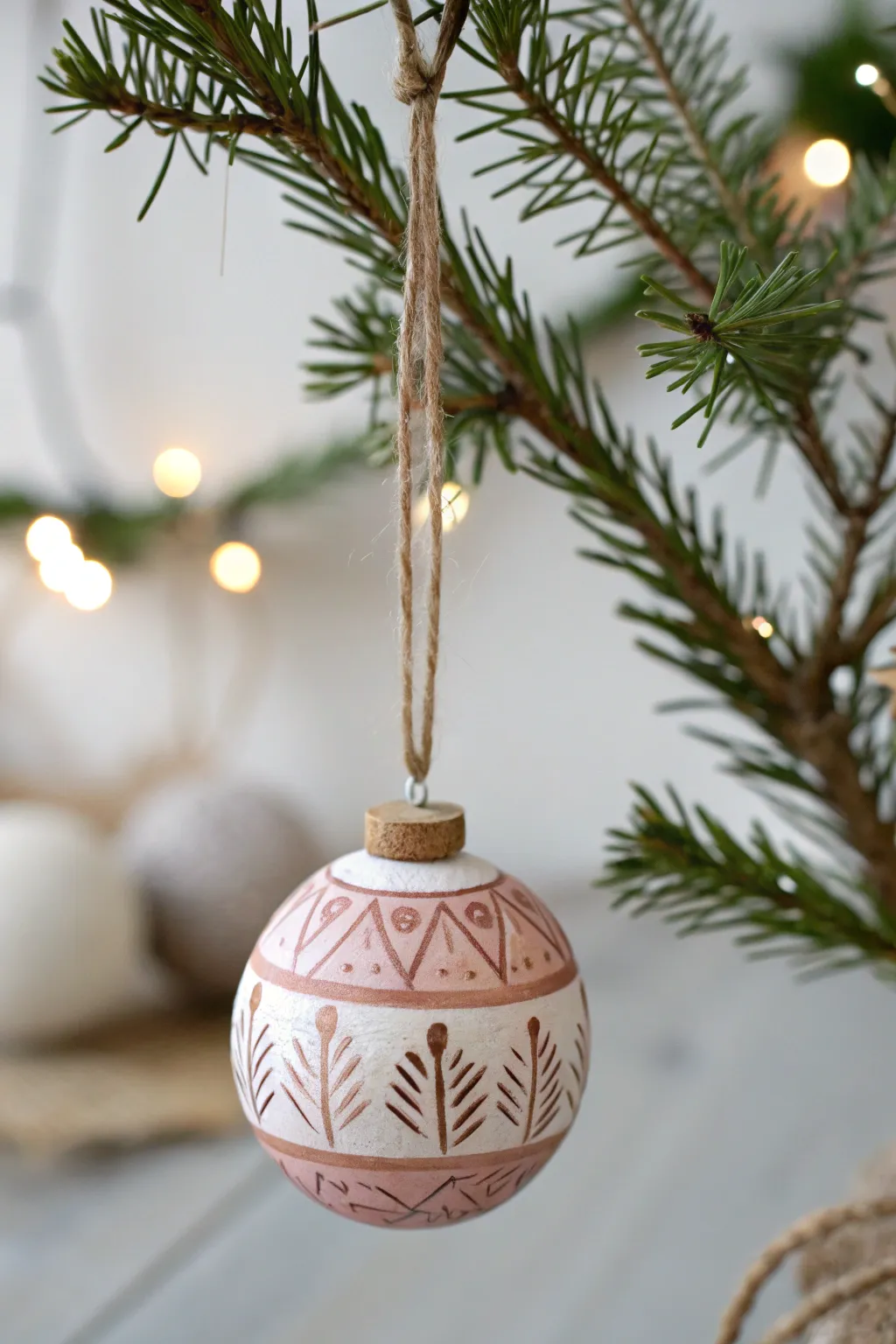 Whimsical charm meets minimalist elegance with these painted nut ornaments.