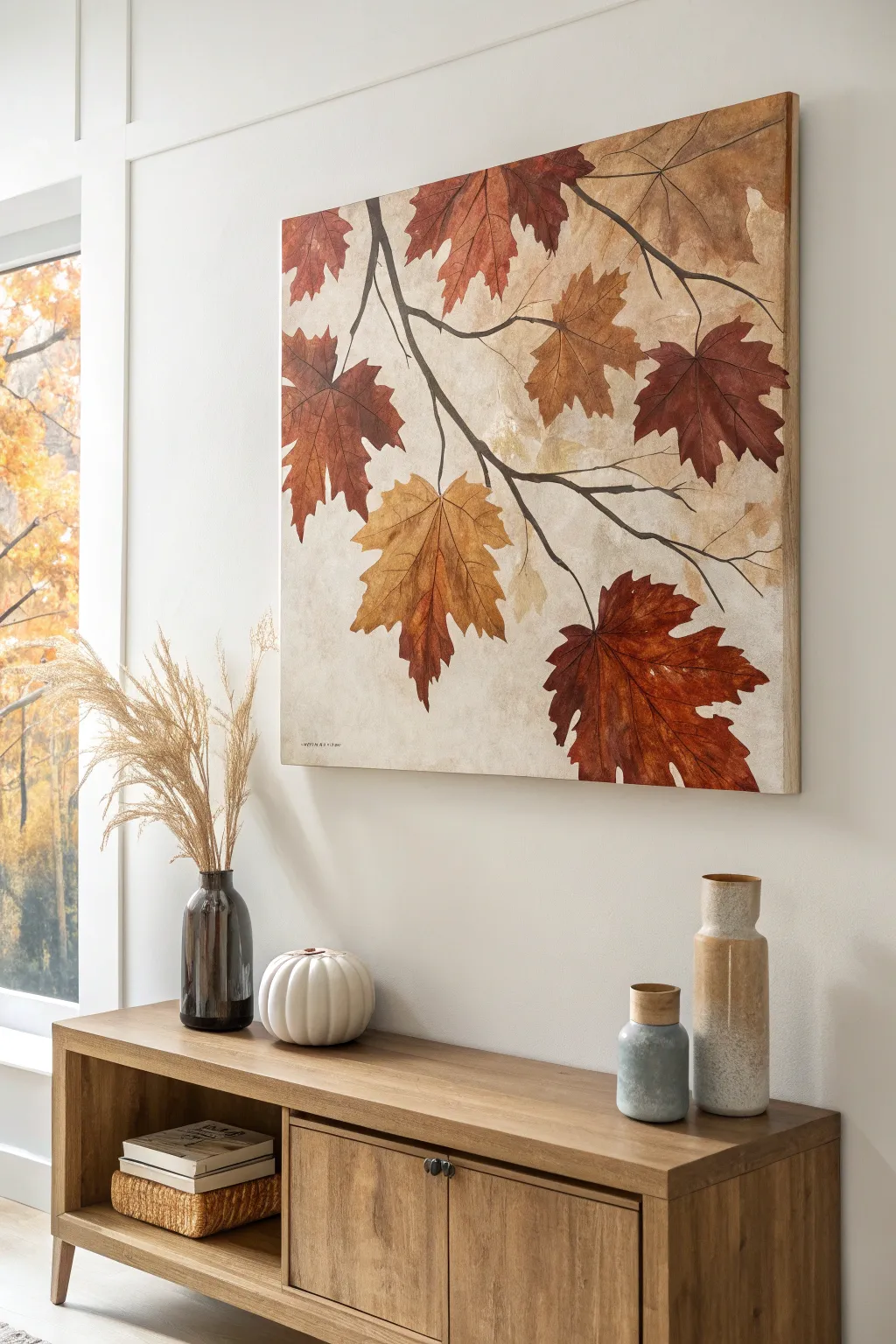 Embrace the beauty of the seasons with this handcrafted autumn canvas art, perfect for a cozy, minimalist space.
