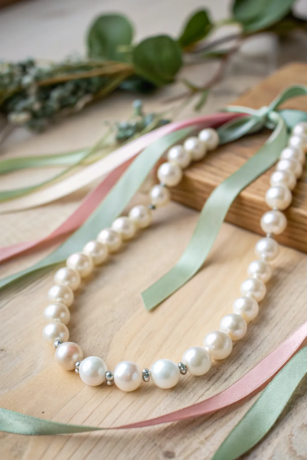 Elegance in simplicity: A handcrafted pearl and ribbon necklace that embodies minimalist beauty and boho charm.