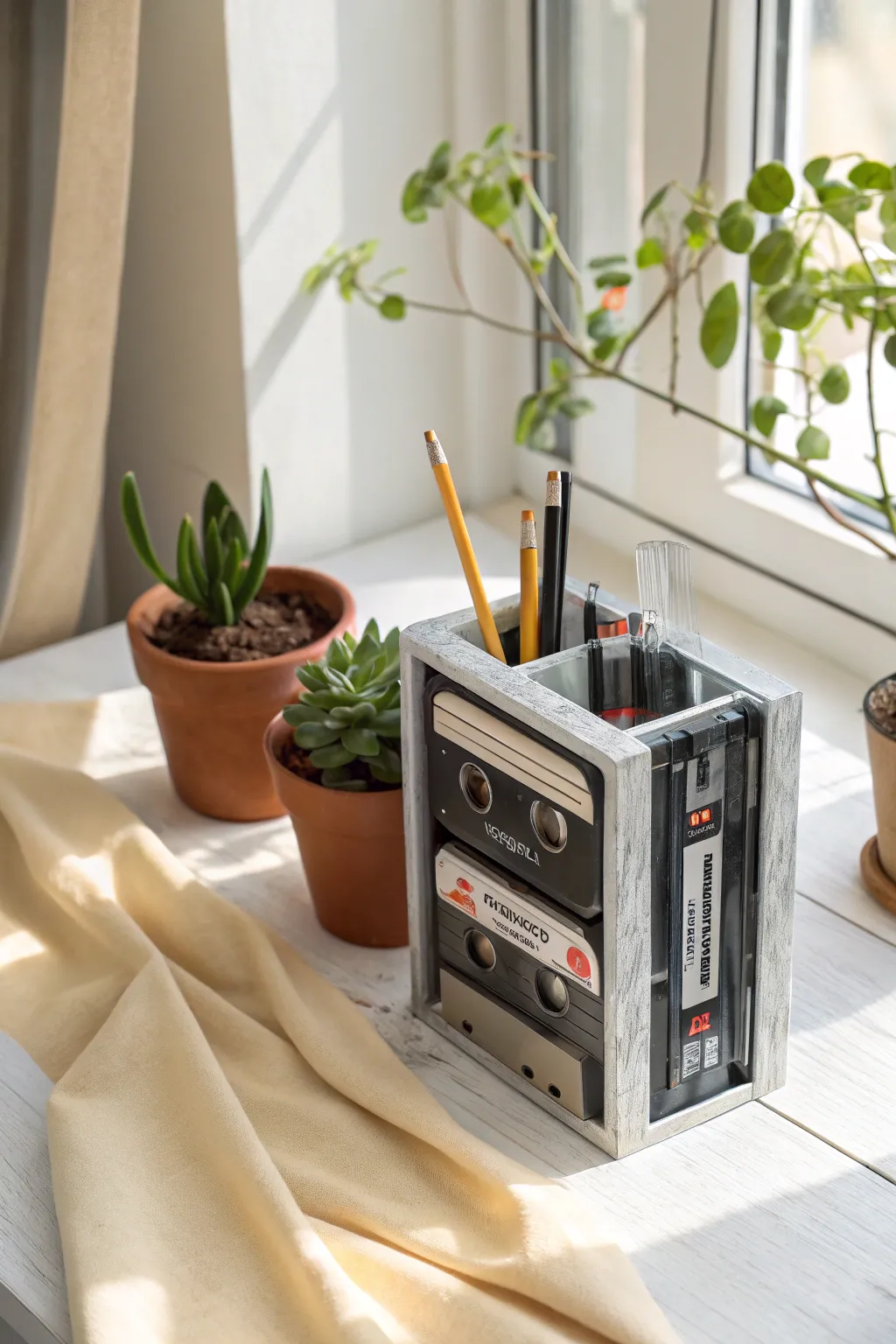 Turn nostalgia into organization with this charming cassette tape pencil holder! 🎶✏️ #DIY #ScandinavianStyle #BohoDecor