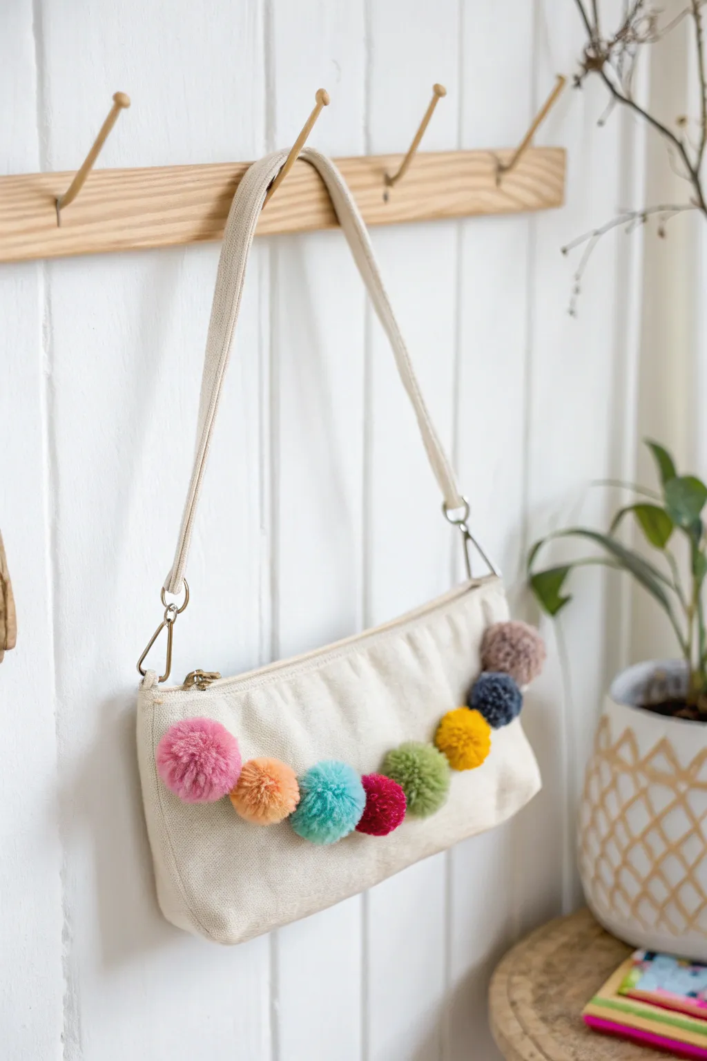 Add a touch of playful elegance to your style with this charming pom-pom embellished purse. 🌿✨