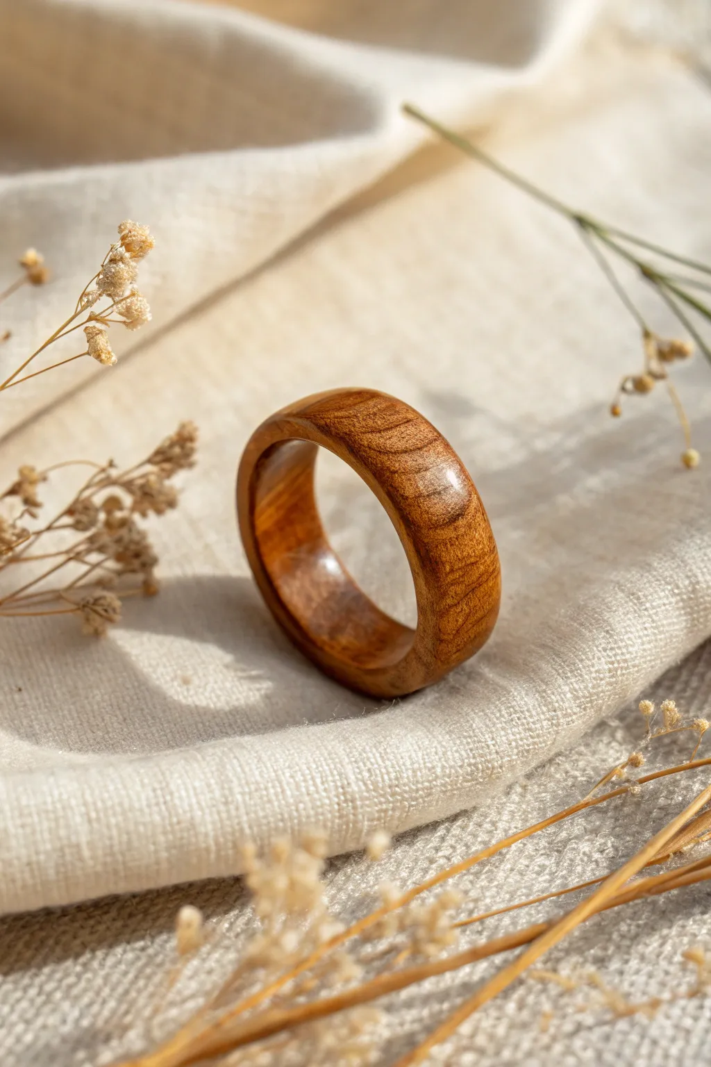 Embrace the rustic elegance of nature with this handcrafted wooden ring, a simple yet beautiful reminder of home.