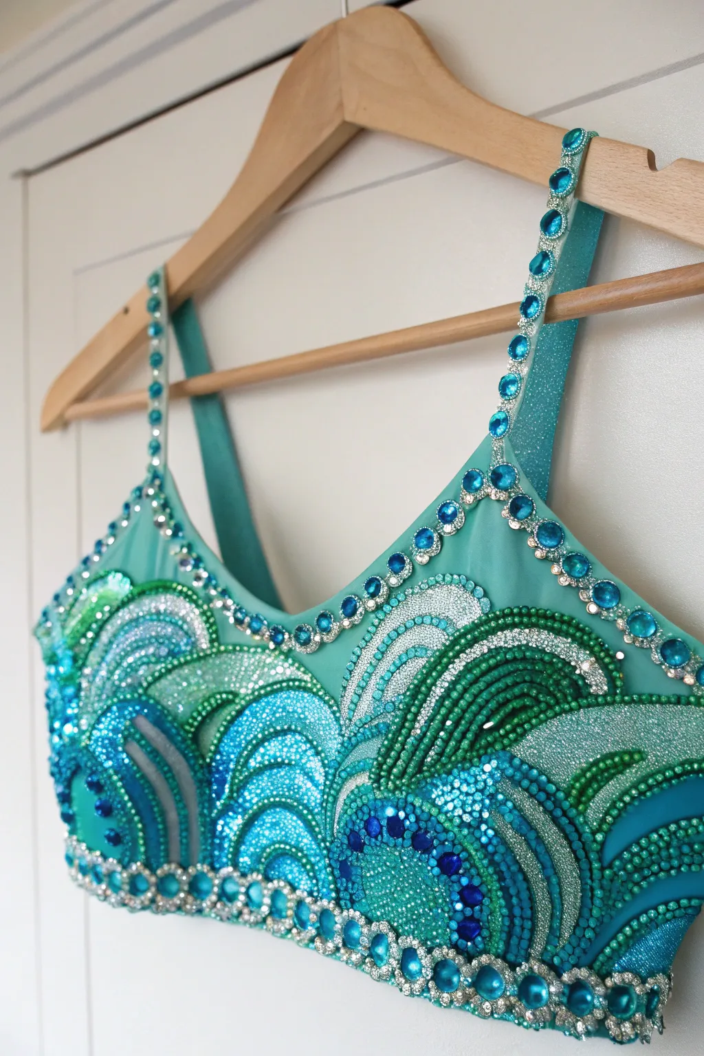 Add a touch of sparkle to your carnival look with this stunning bejeweled top!