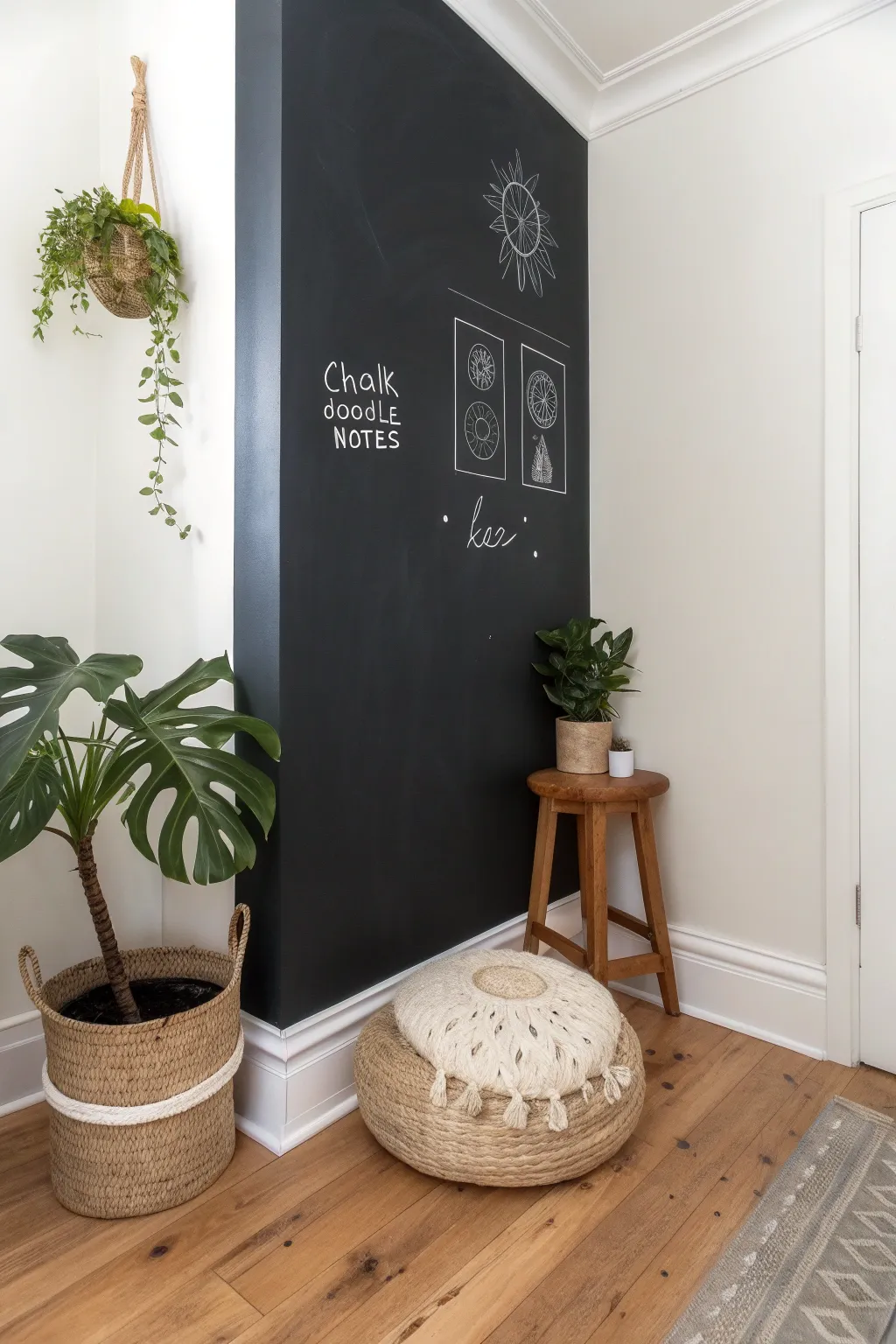 Transform your space with a chic chalkboard wall—a perfect blend of creativity and minimalist style.