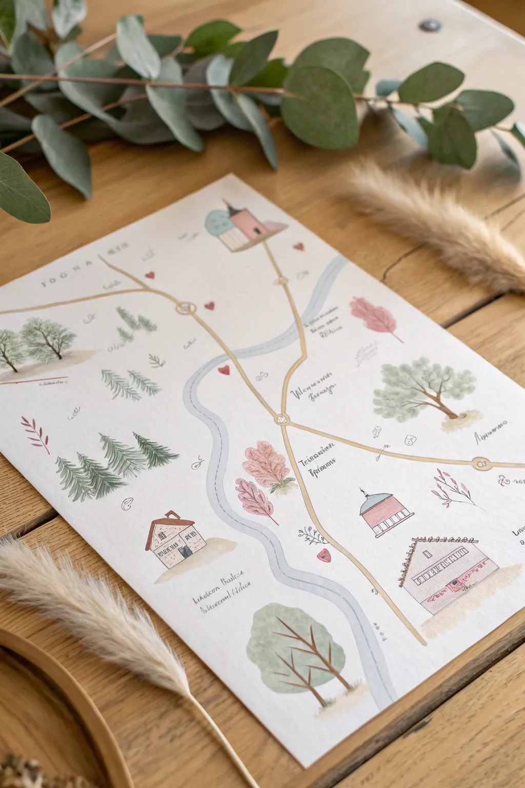 Guide your guests with a touch of whimsy using a handcrafted illustrated map that adds elegance to your save the dates.