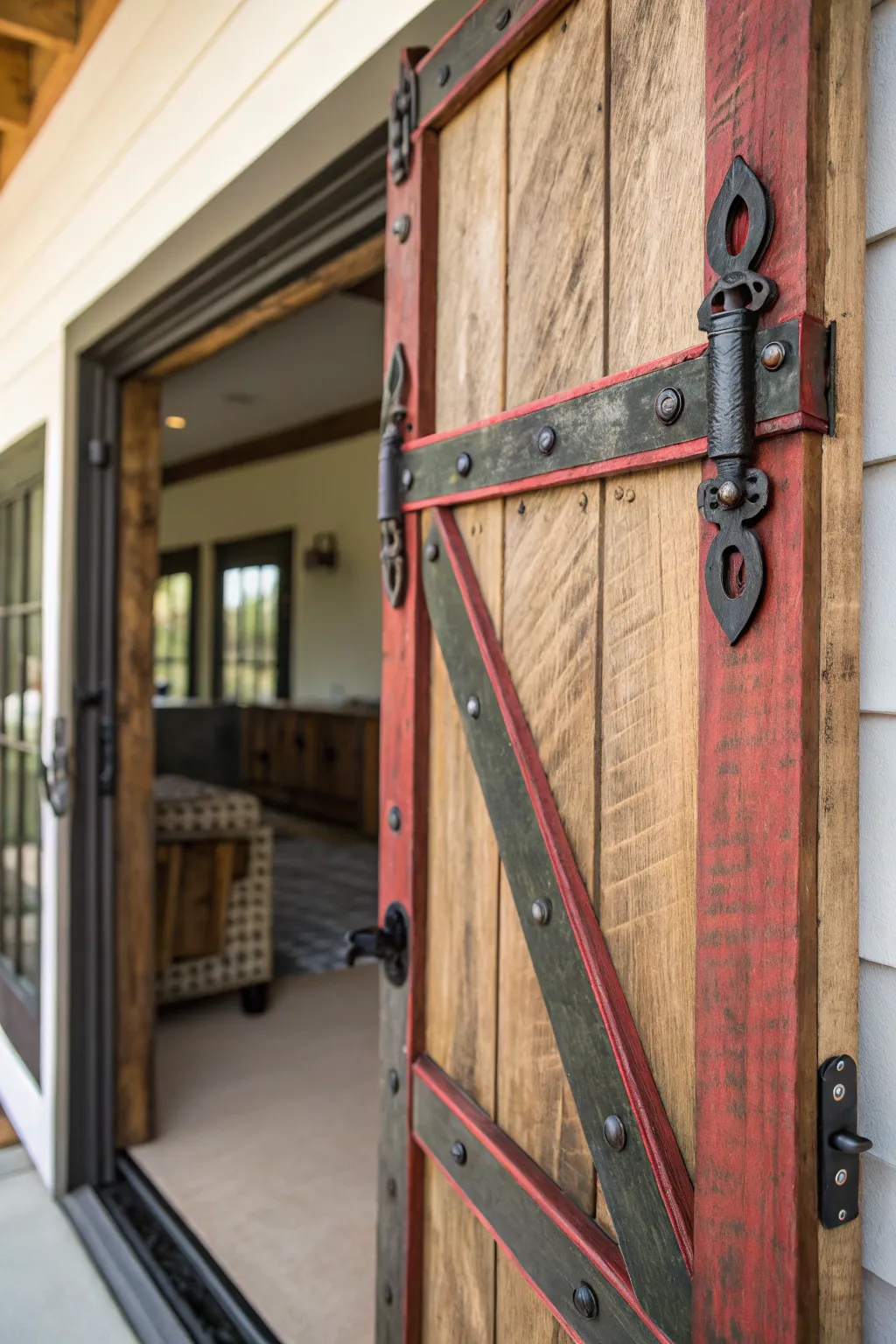 Transform your entryway with the charm of a rustic barn door screen.