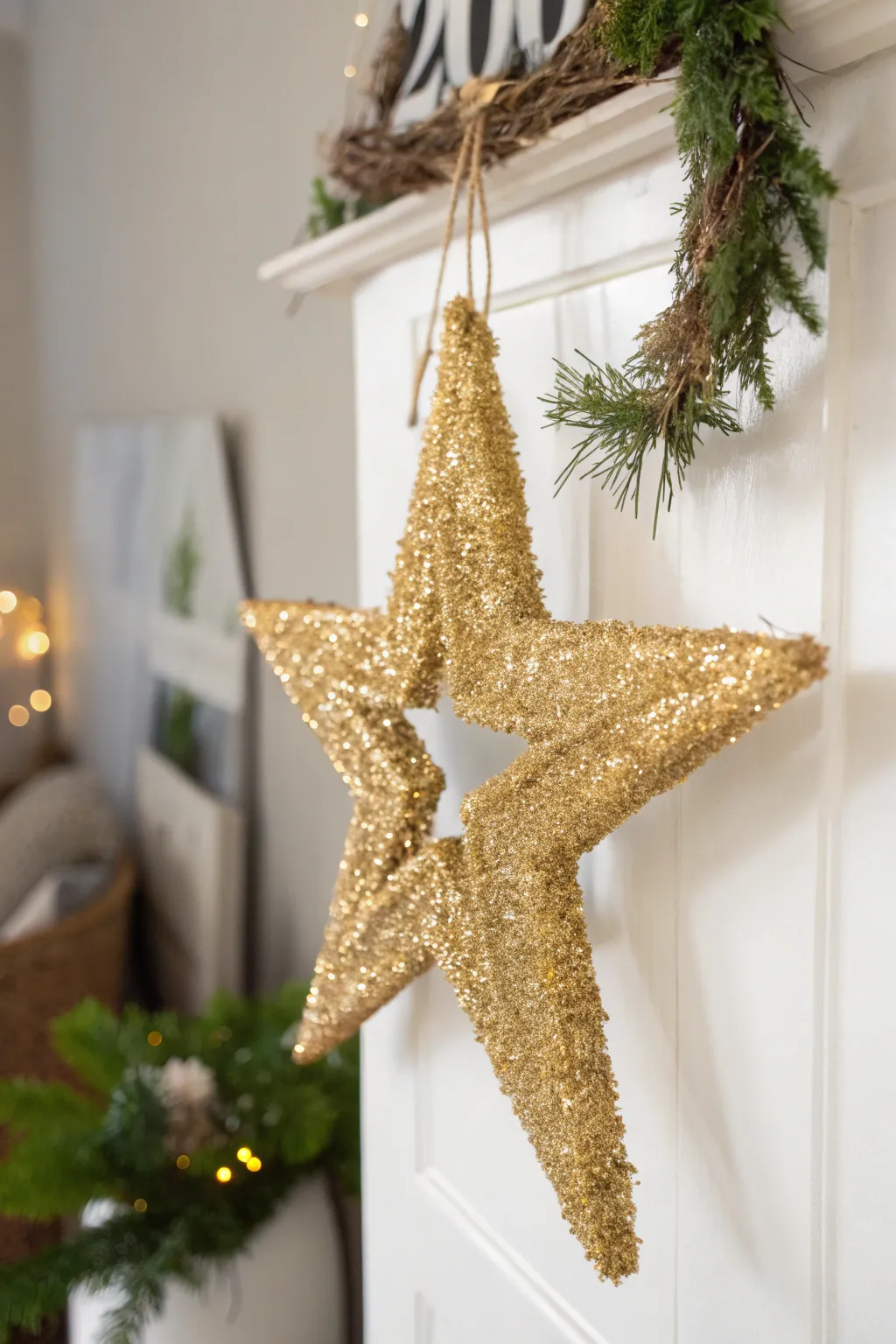 Add a touch of sparkle to your decor with this glamorous DIY star wreath, perfect for a minimalist yet boho-inspired home.