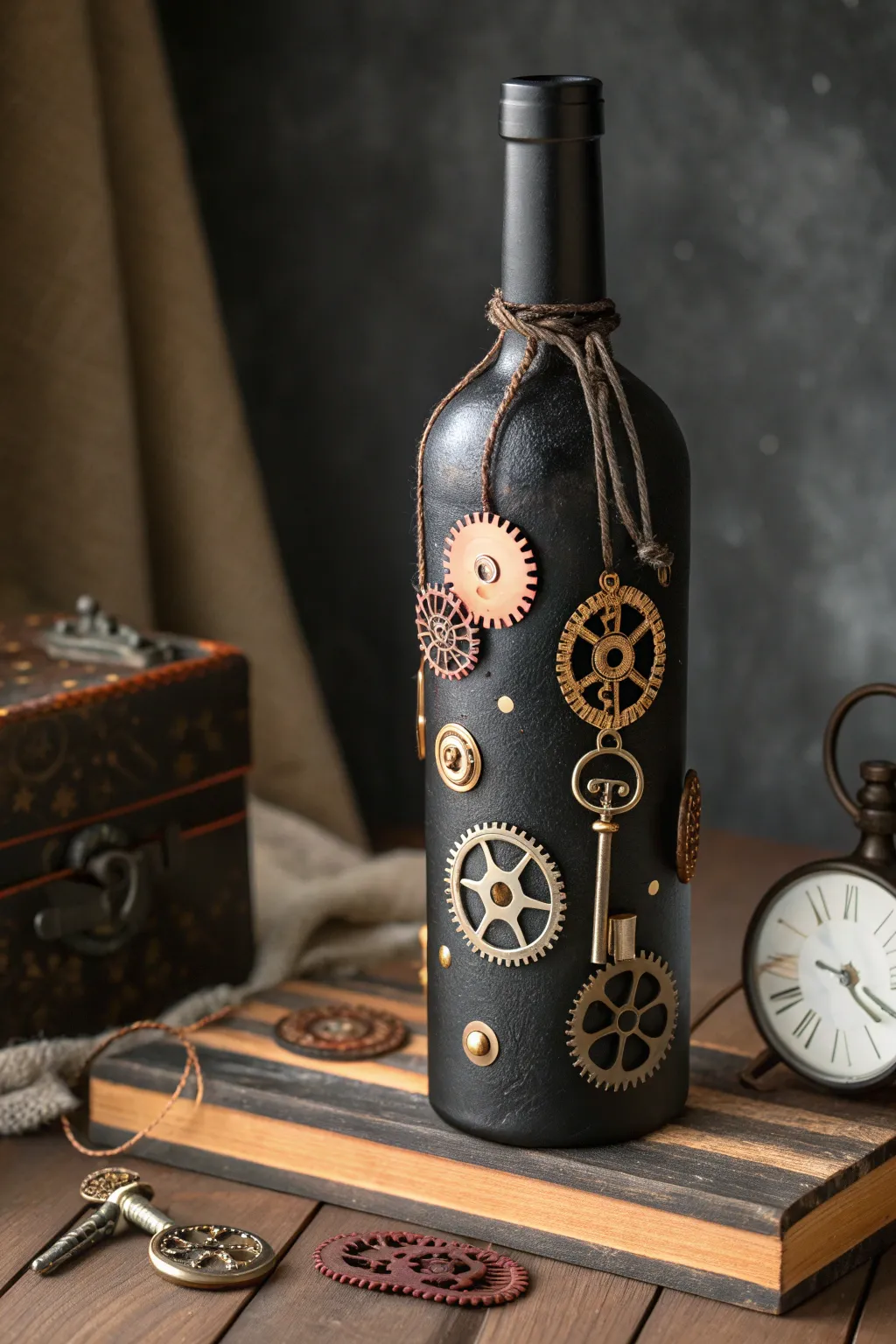 Transform your space with stunning steampunk bottle art—where elegance meets industrial charm!