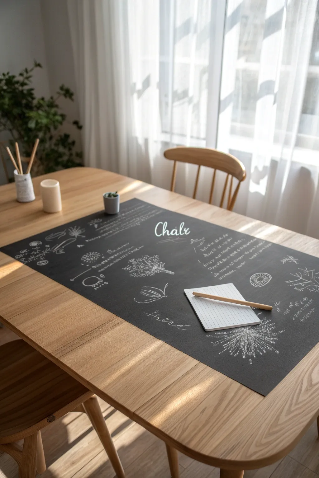Unleash creativity with a chalkboard table cover—where every meal becomes an artful experience.