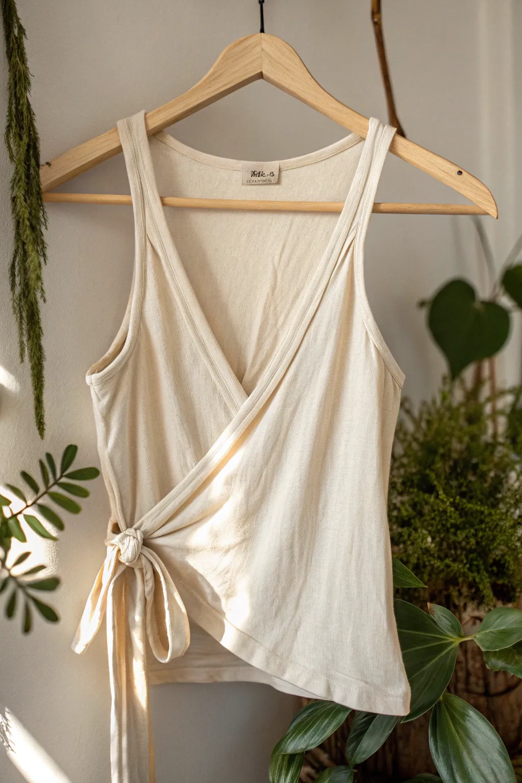 Elevate your style with a chic wrap-front tank top, where simplicity meets sophistication. #DIYFashion #ScandiBoho